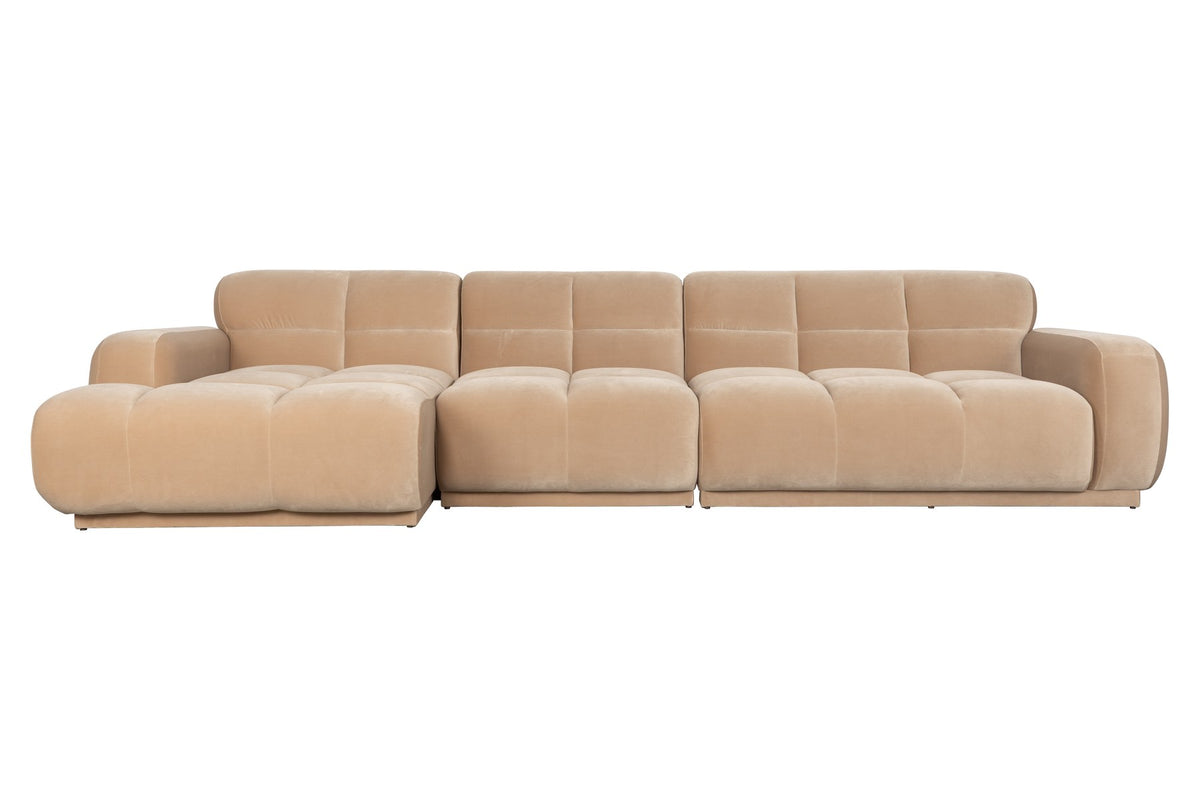 Beiges Ecksofa Hazel von Zuiver mit Chaise Longue links, Polyesterbezug, weicher Schaumstofffüllung und grosszügiger, runder Sitzform.