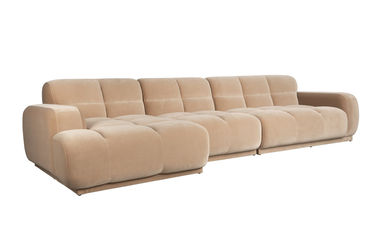 Beiges Ecksofa Hazel von Zuiver mit Chaise Longue links, Polyesterbezug, weicher Schaumstofffüllung und grosszügiger, runder Sitzform.