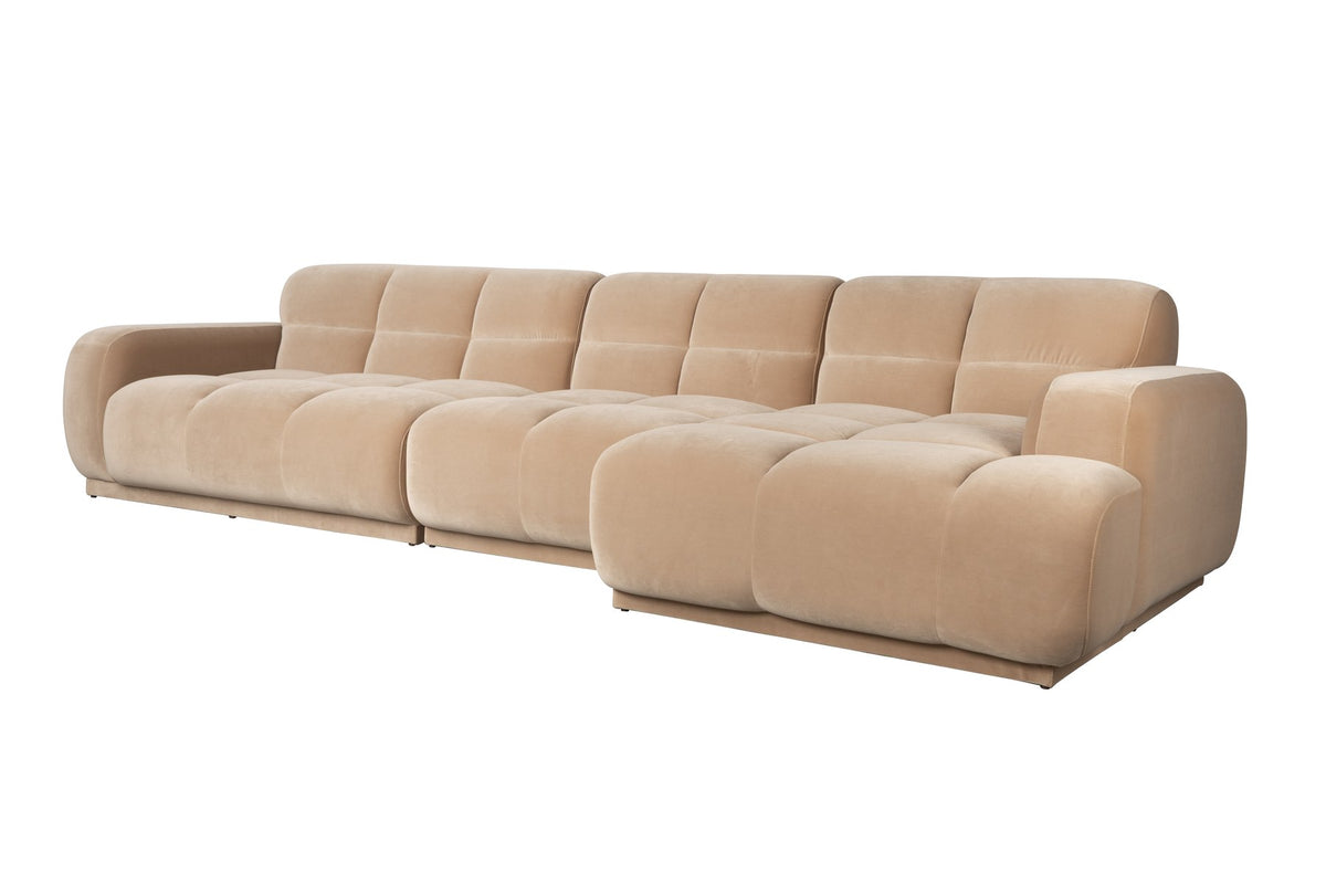 Beiges Ecksofa rechts Hazel von Zuiver mit Chaise Longue, Polyesterbezug und Schaumstofffüllung, grosszügige Sitzfläche für sechs Personen.