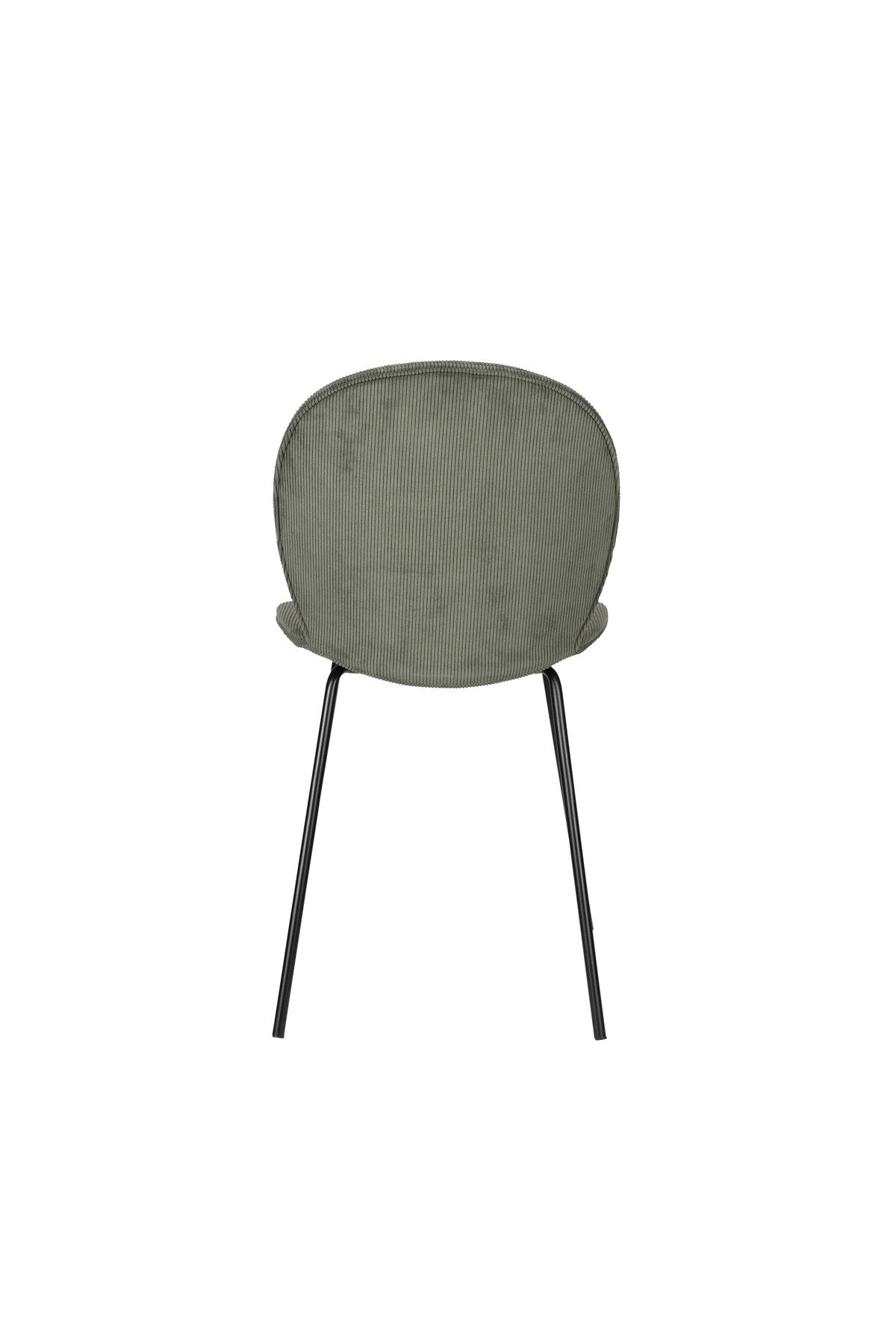 Stuhl Bonnet von Zuiver mit gepolstertem Sitz aus Cordstoff in Oker, schwarzem Metallgestell und schmaler Rückenlehne im Innenbereich.