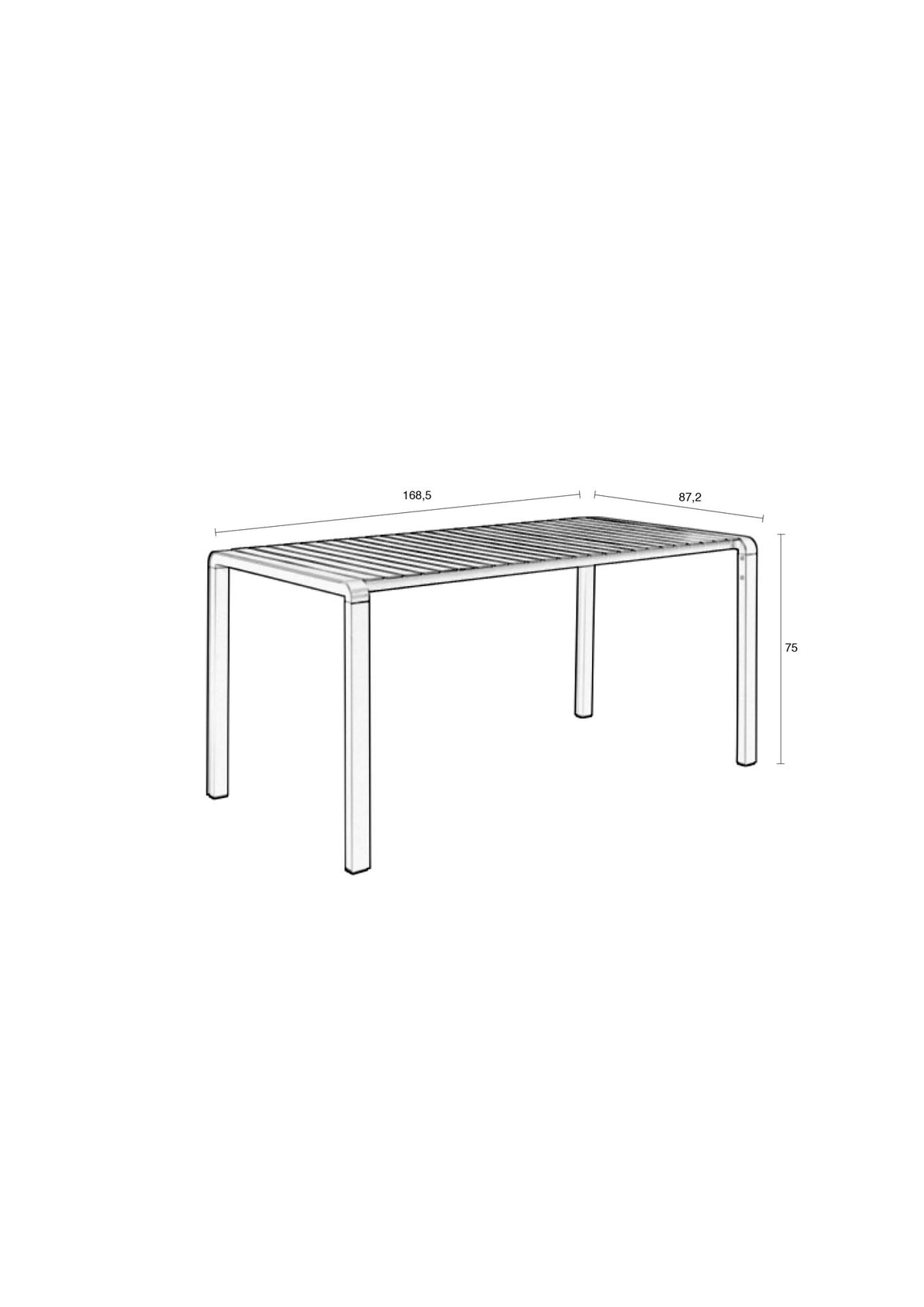 Gartentisch Vondel von Zuiver in Schwarz, rechteckige Tischplatte aus pulverbeschichtetem Aluminium mit schlanken Beinen und Fusskappen aus PP.
