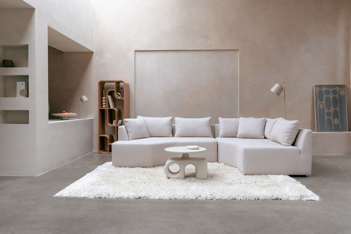 L-Sofa Prosper Sofa Right von Zuiver in Beige mit grob gewebtem Polyesterbezug, niedrige Beine