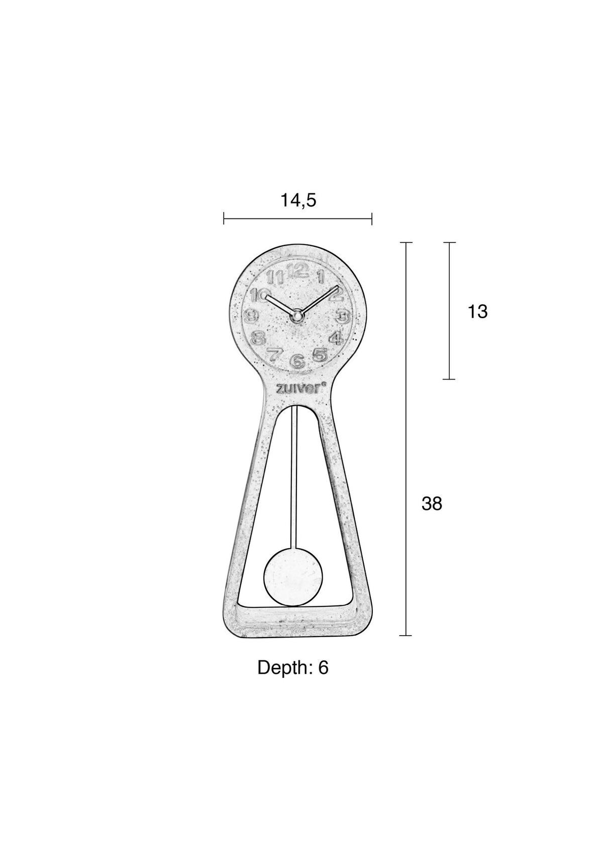 Wanduhr Time Pendulum mit Betongehäuse, Aluminiumzeigern und Pendel an der Wand