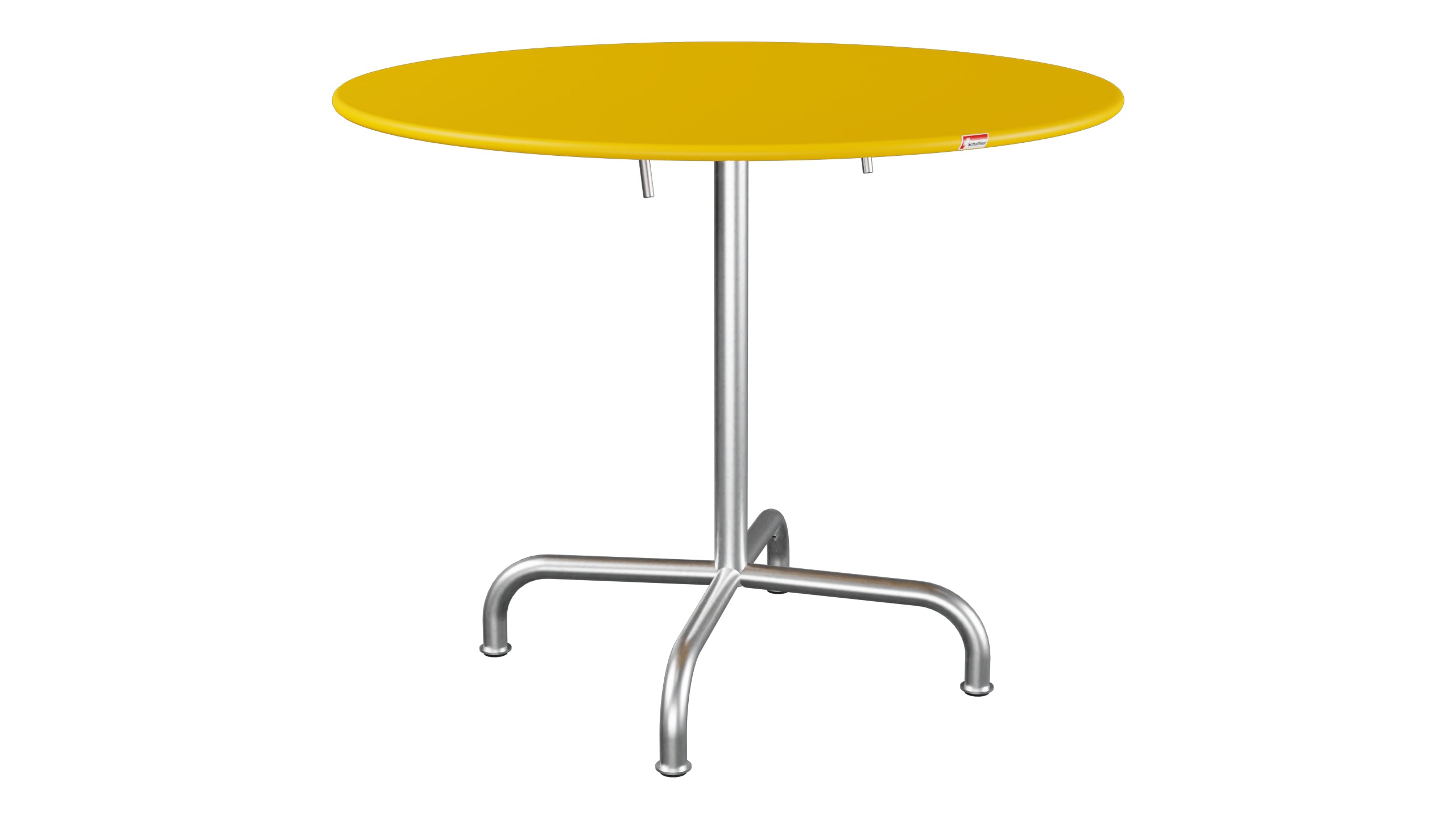 Rigi Metall-Gartentisch ø90 klappbar in Gelb präsentiert im Onlineshop von KAQTU Design AG. Gartentisch ist von Schaffner