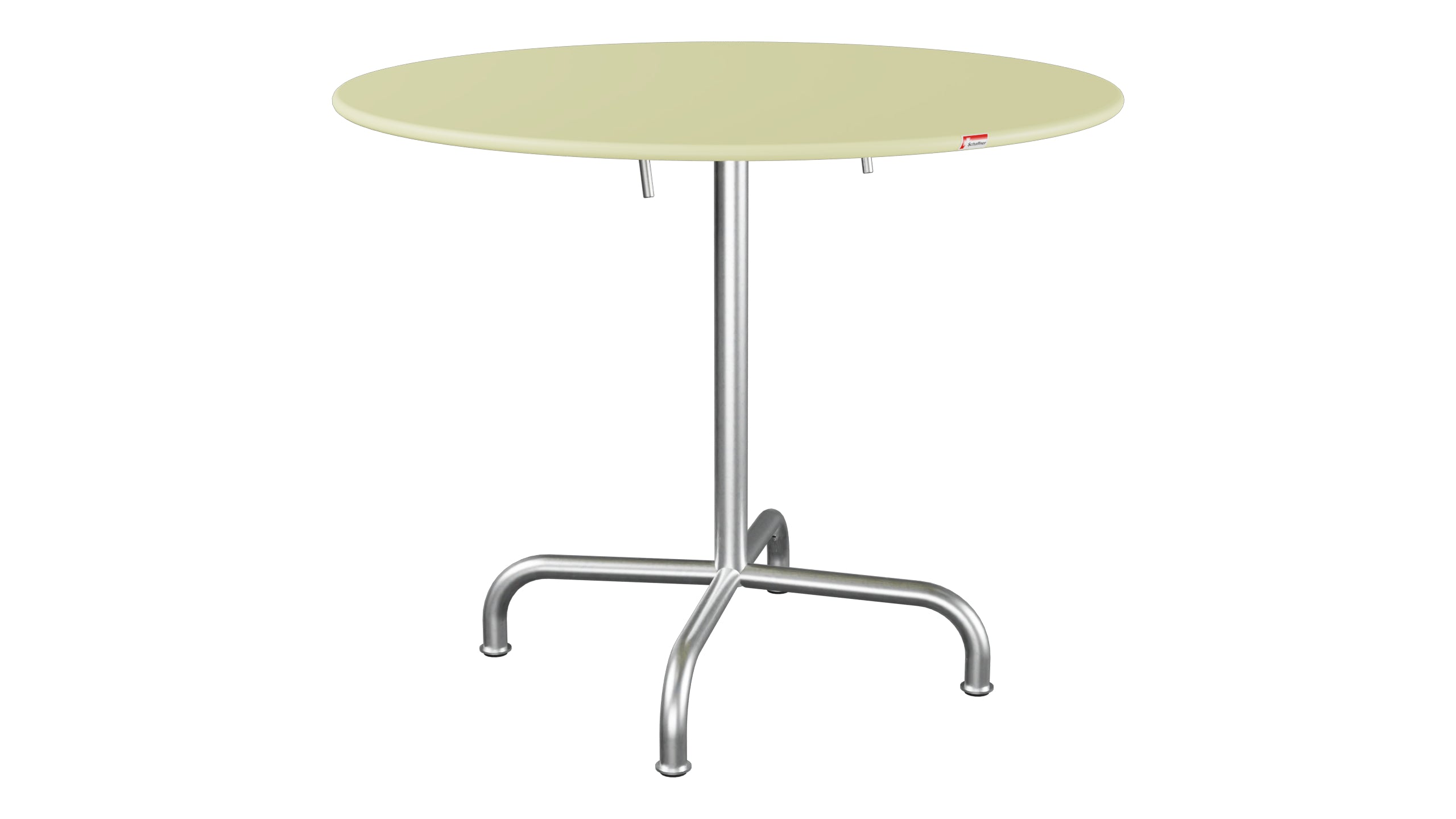 Rigi Metall-Gartentisch ø90 klappbar in Buchsbaumgelb präsentiert im Onlineshop von KAQTU Design AG. Gartentisch ist von Schaffner