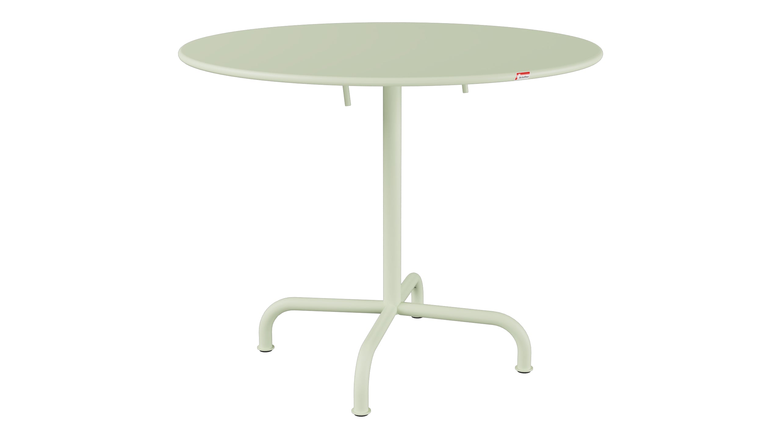 Rigi Metall-Gartentisch ø90 klappbar in Pastellgrün präsentiert im Onlineshop von KAQTU Design AG. Gartentisch ist von Schaffner