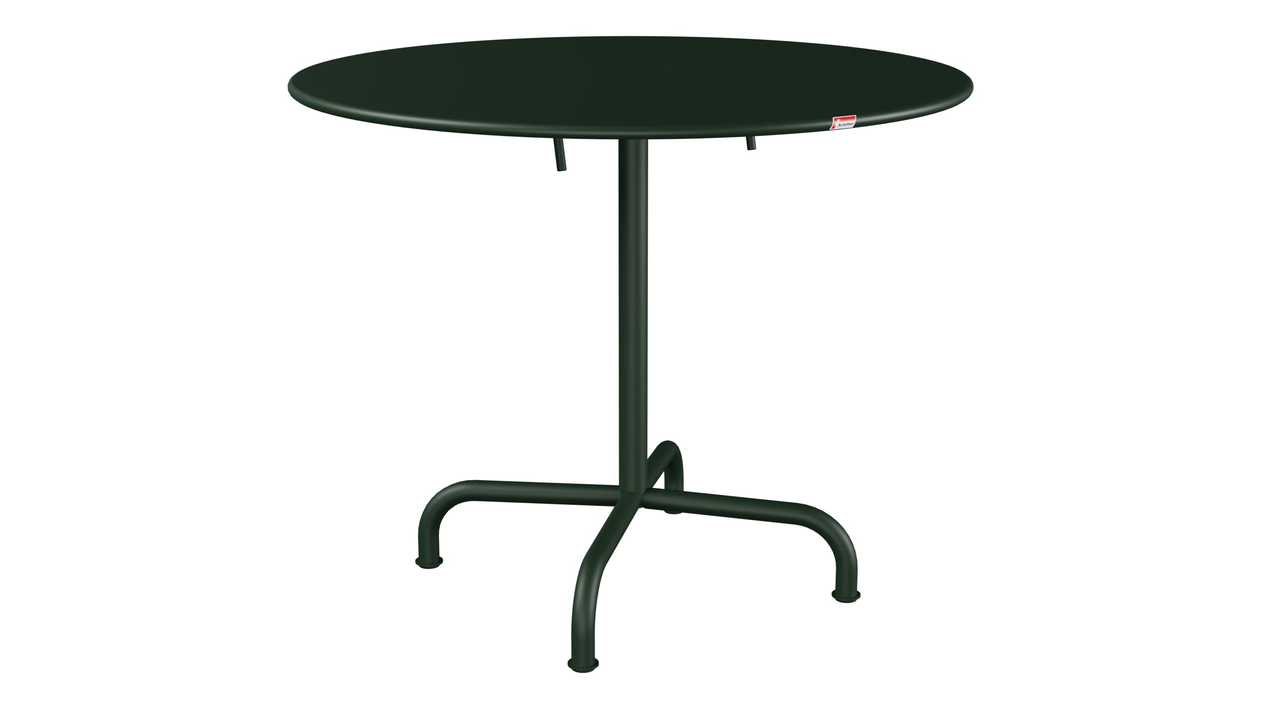 Rigi Metall-Gartentisch ø90 klappbar in Tannengrün präsentiert im Onlineshop von KAQTU Design AG. Gartentisch ist von Schaffner