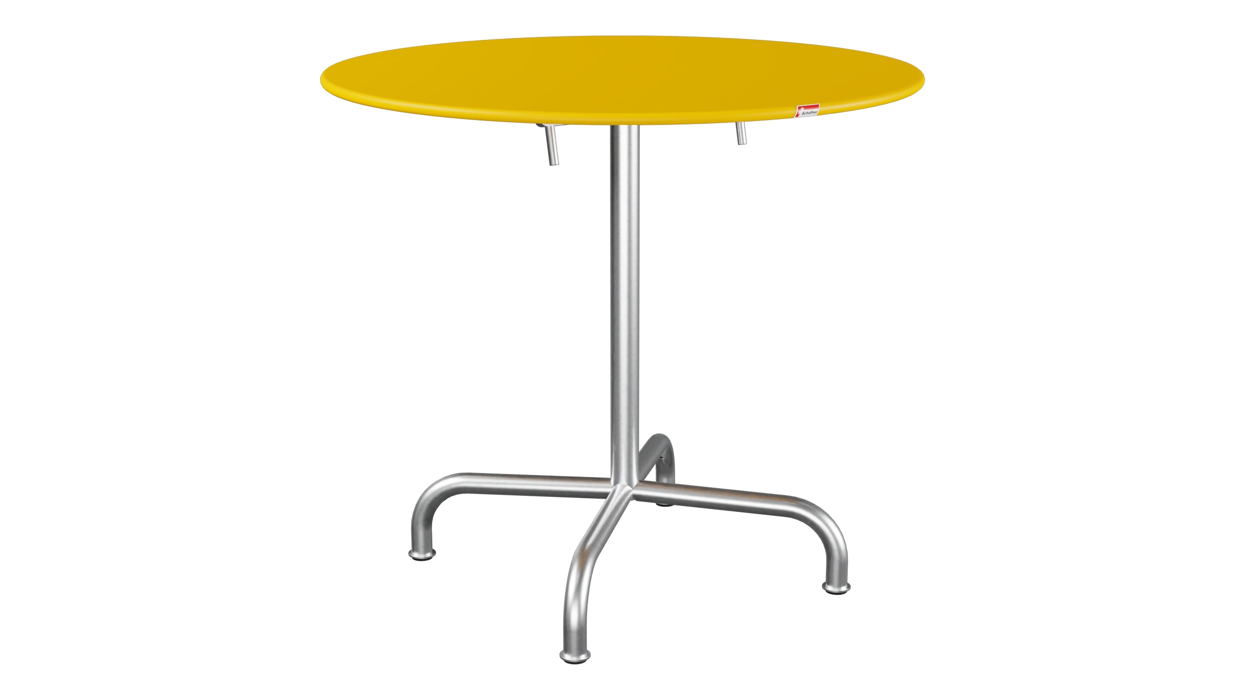 Rigi Metall-Gartentisch ø80 klappbar in Gelb präsentiert im Onlineshop von KAQTU Design AG. Gartentisch ist von Schaffner
