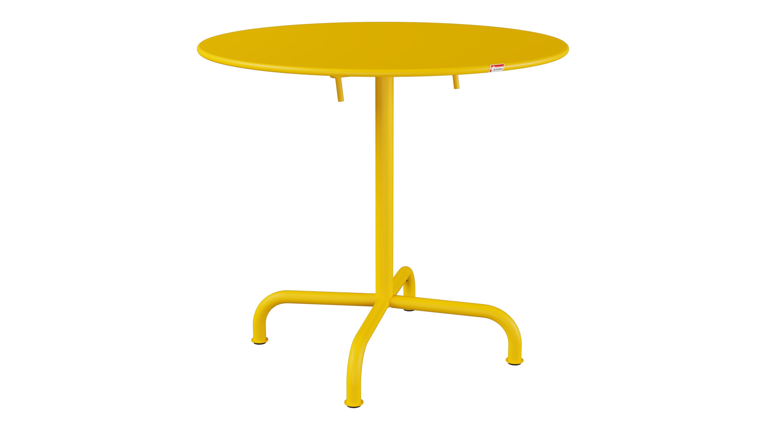 Rigi Metall-Gartentisch ø80 klappbar in Gelb präsentiert im Onlineshop von KAQTU Design AG. Gartentisch ist von Schaffner
