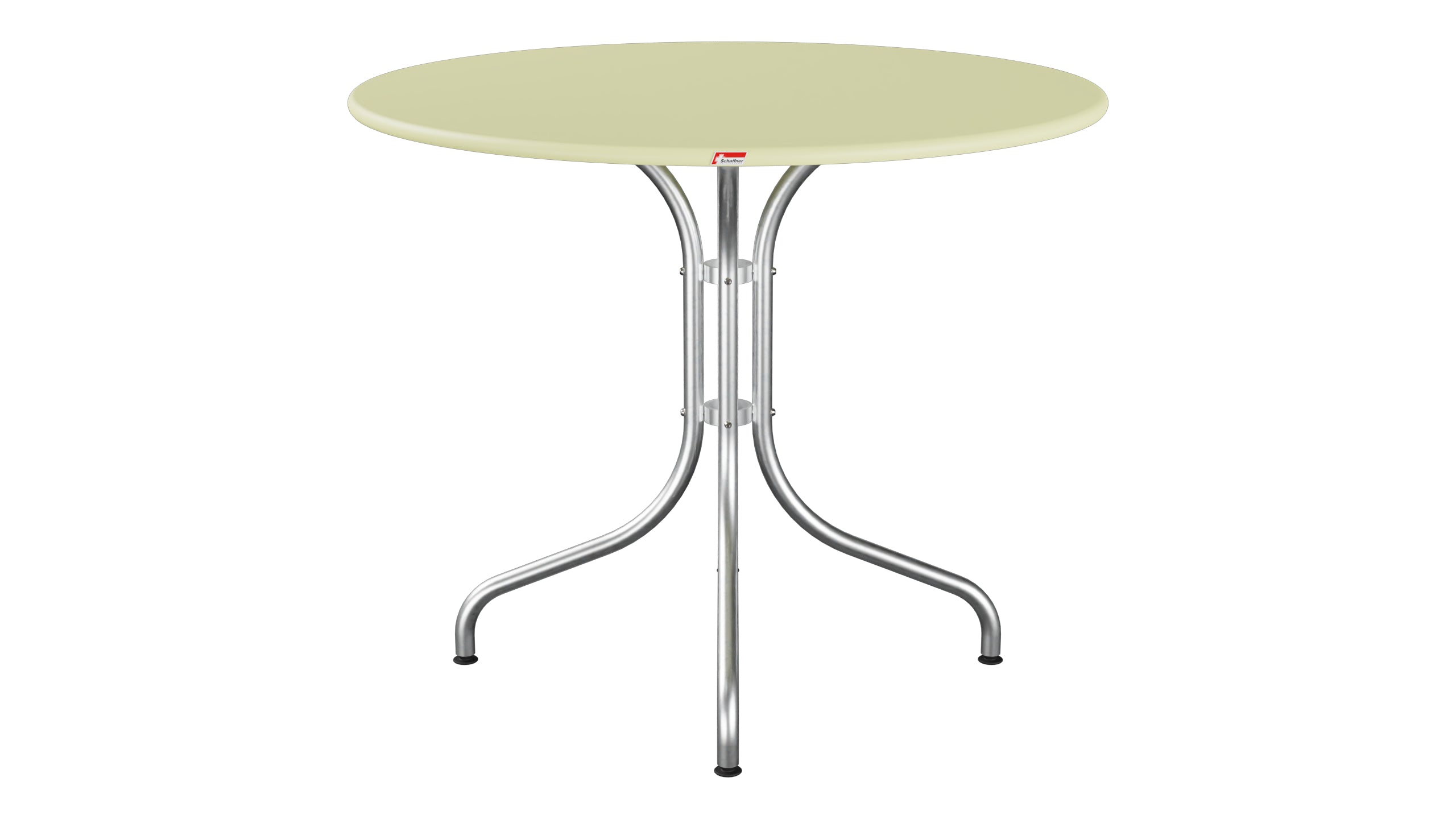 St. Moritz Metall-Gartentisch ø90 in Buchsbaumgelb präsentiert im Onlineshop von KAQTU Design AG. Gartentisch ist von Schaffner