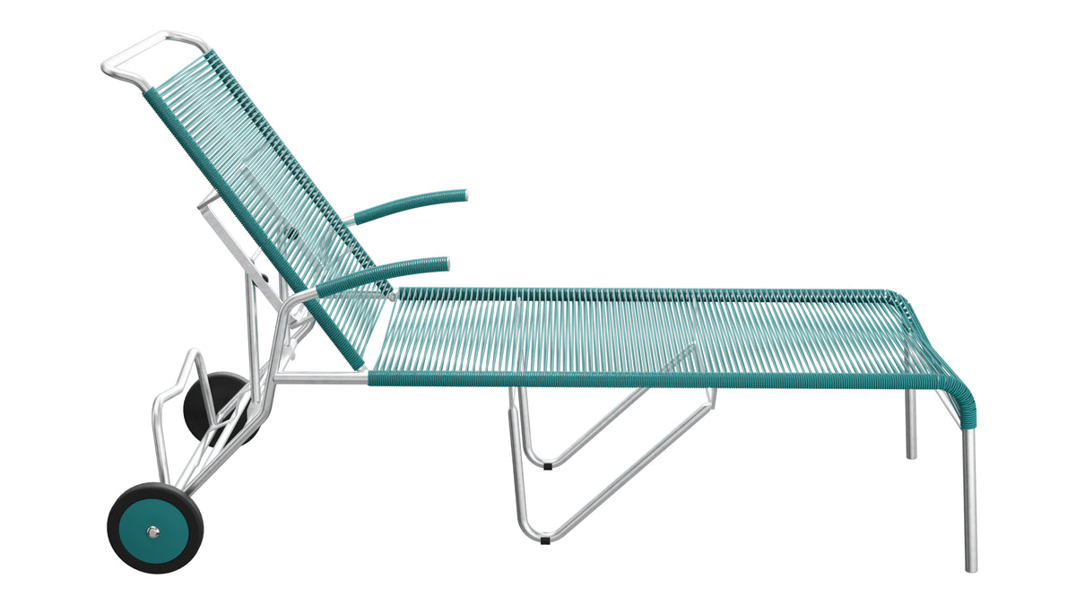 Säntis Spaghetti-Rollenliege in Kaliblau präsentiert im Onlineshop von KAQTU Design AG. Liegestuhl ist von Schaffner