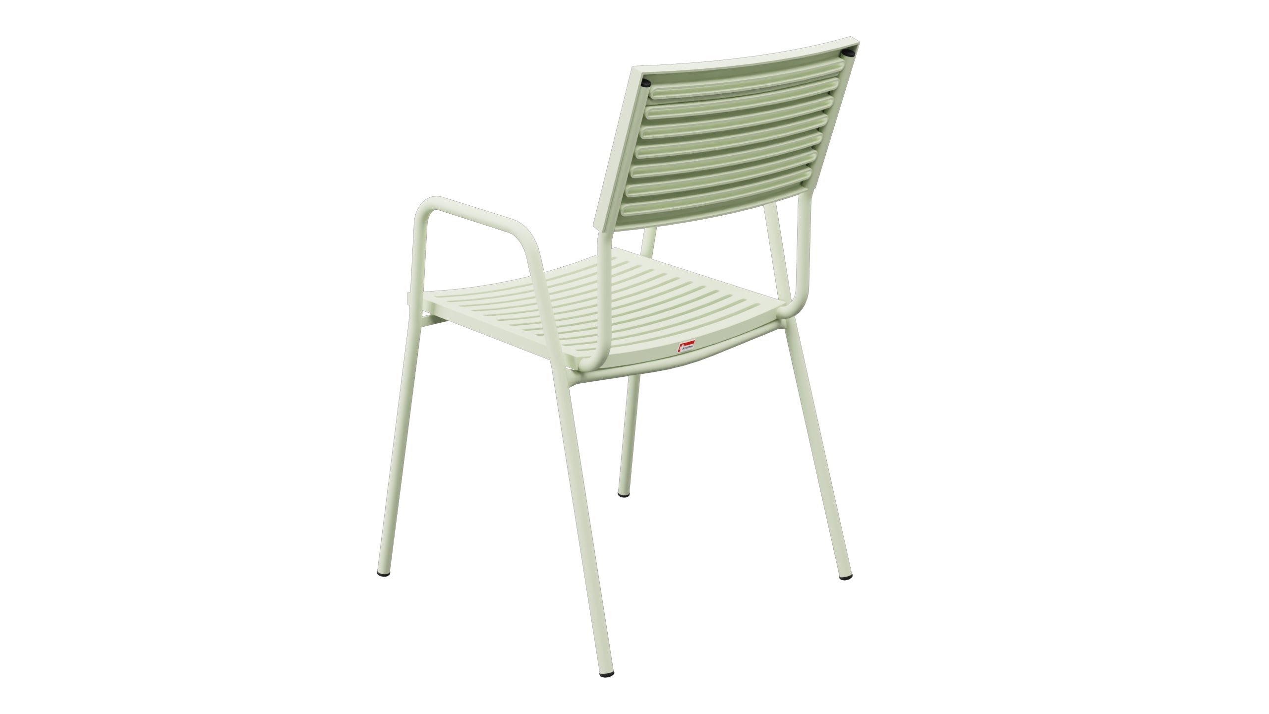 Bodensee Lamello-Gartenstuhl mit Armlehne in Pastellgrün präsentiert im Onlineshop von KAQTU Design AG. Gartenstuhl mit Armlehnen ist von Schaffner
