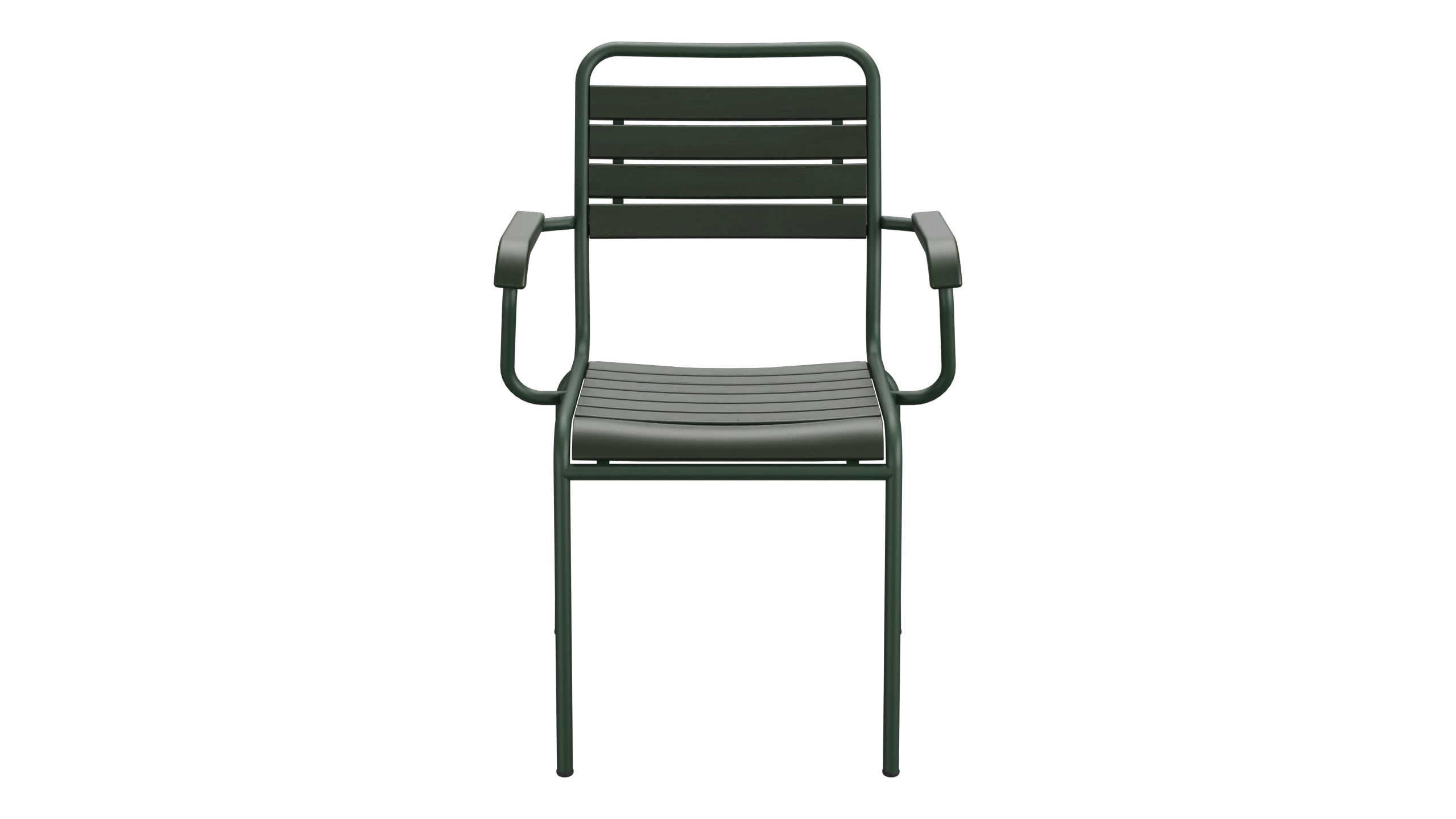 Rigi Holzlatten-Gartenstuhl mit Armlehne in Tannengrün präsentiert im Onlineshop von KAQTU Design AG. Gartenstuhl mit Armlehnen ist von Schaffner