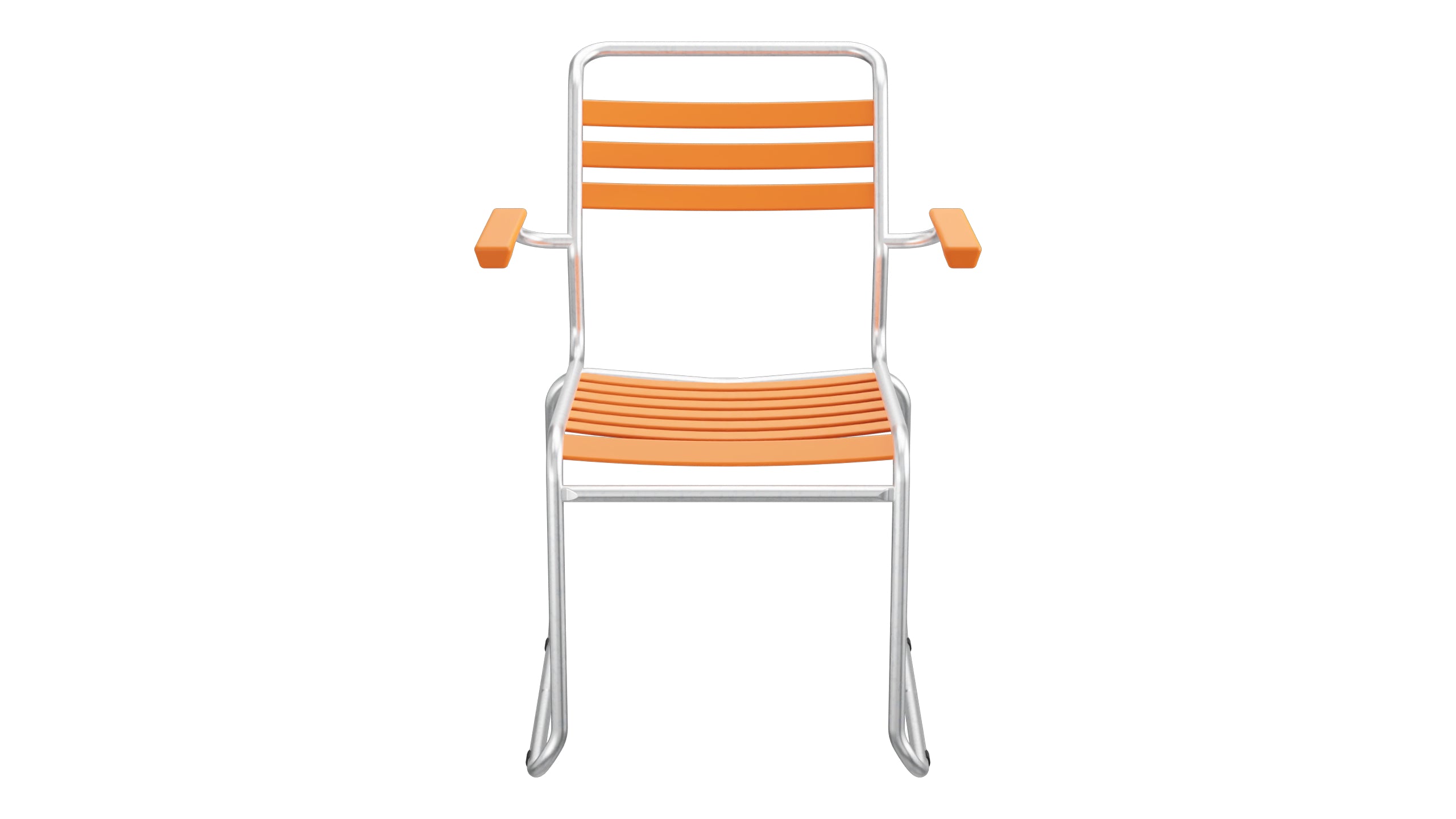 Säntis Lättli-Gartenstuhl mit Armlehne Kufen in Orange präsentiert im Onlineshop von KAQTU Design AG. Gartenstuhl mit Armlehnen ist von Schaffner