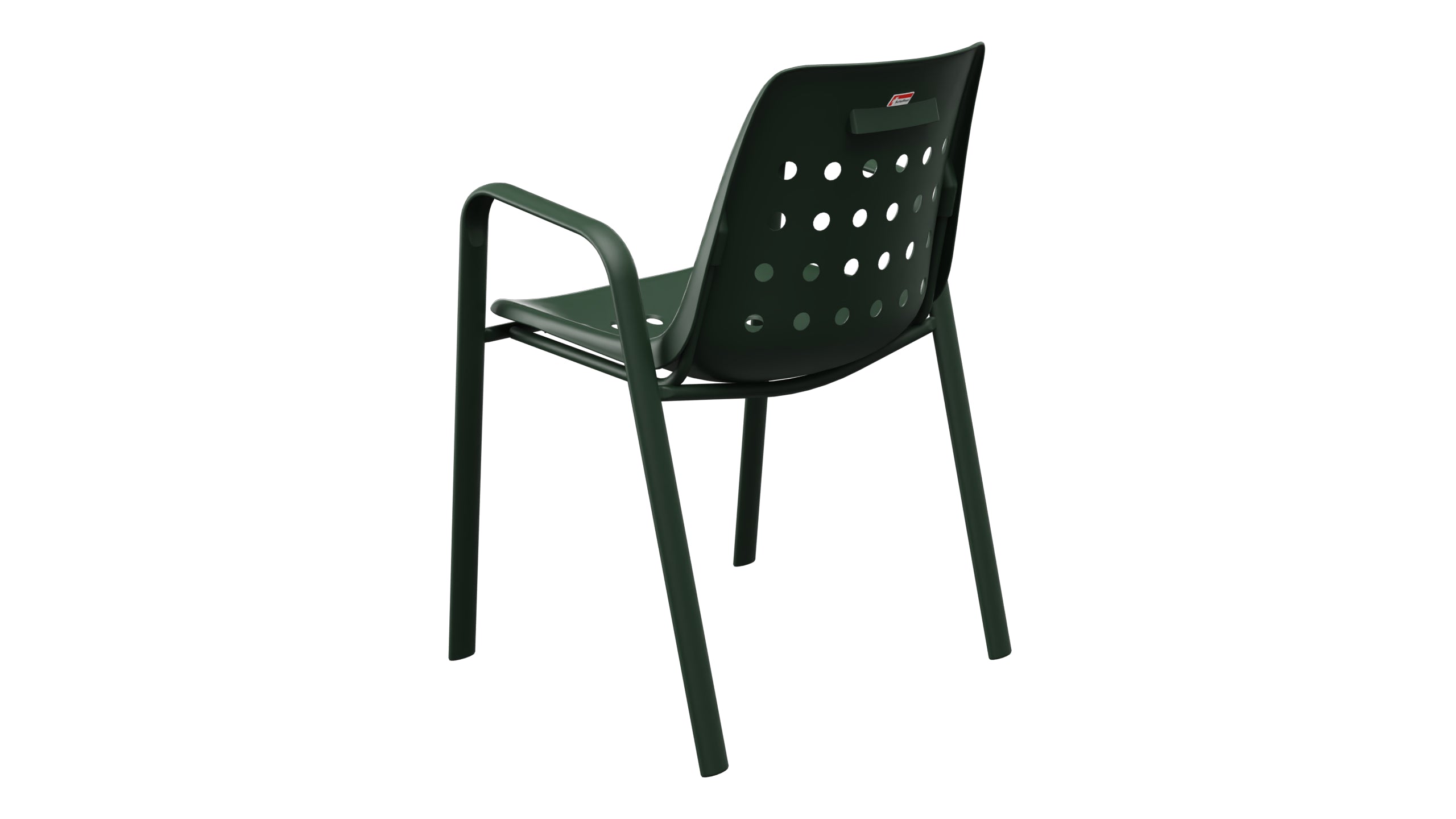 Bermuda Schalen-Gartenstuhl mit Armlehne rundoval in Tannengrün präsentiert im Onlineshop von KAQTU Design AG. Gartenstuhl mit Armlehnen ist von Schaffner