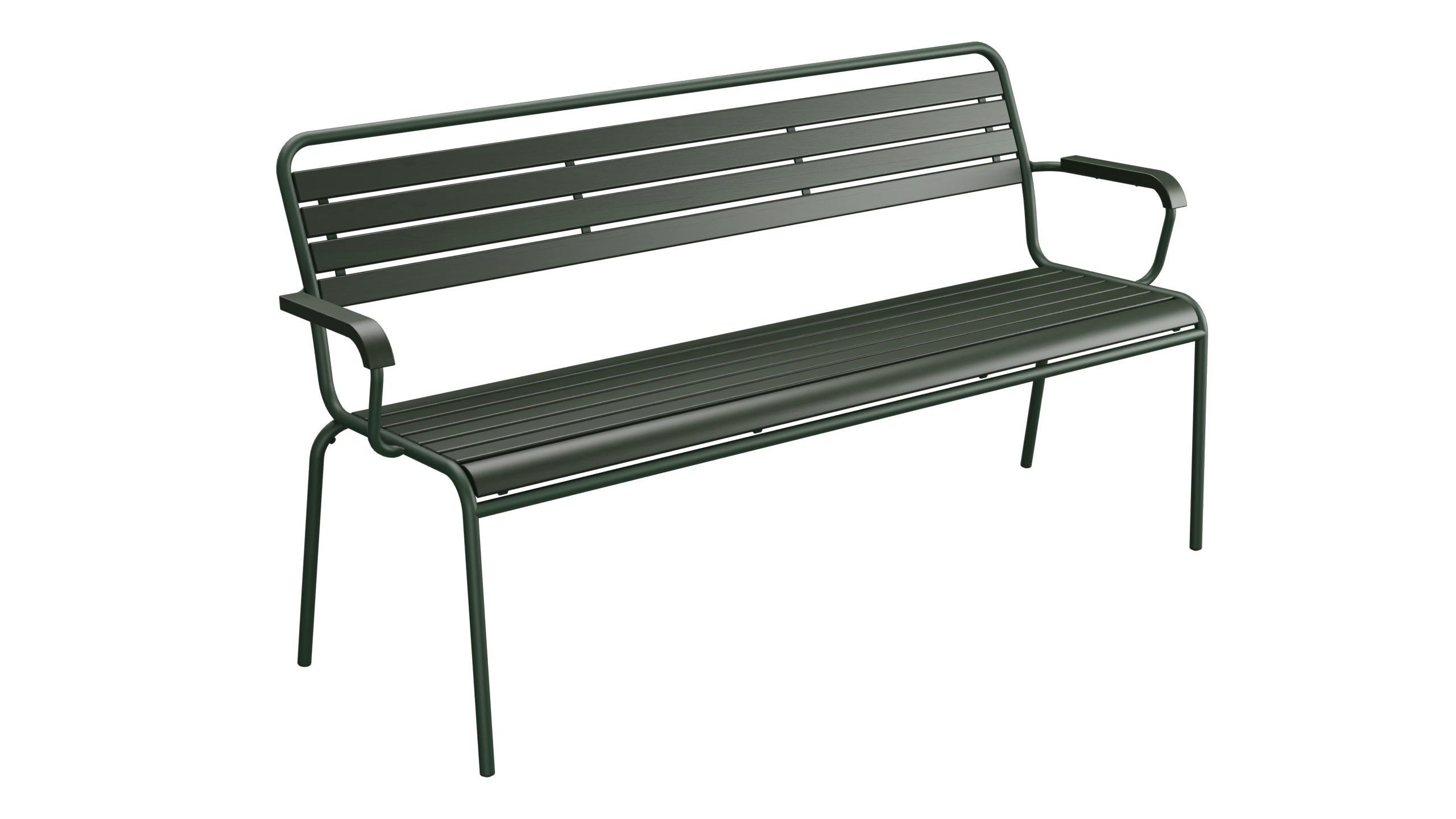 Rigi Holzlatten- 3er-Gartenbank mit Armlehne in Tannengrün präsentiert im Onlineshop von KAQTU Design AG. Gartenbank ist von Schaffner