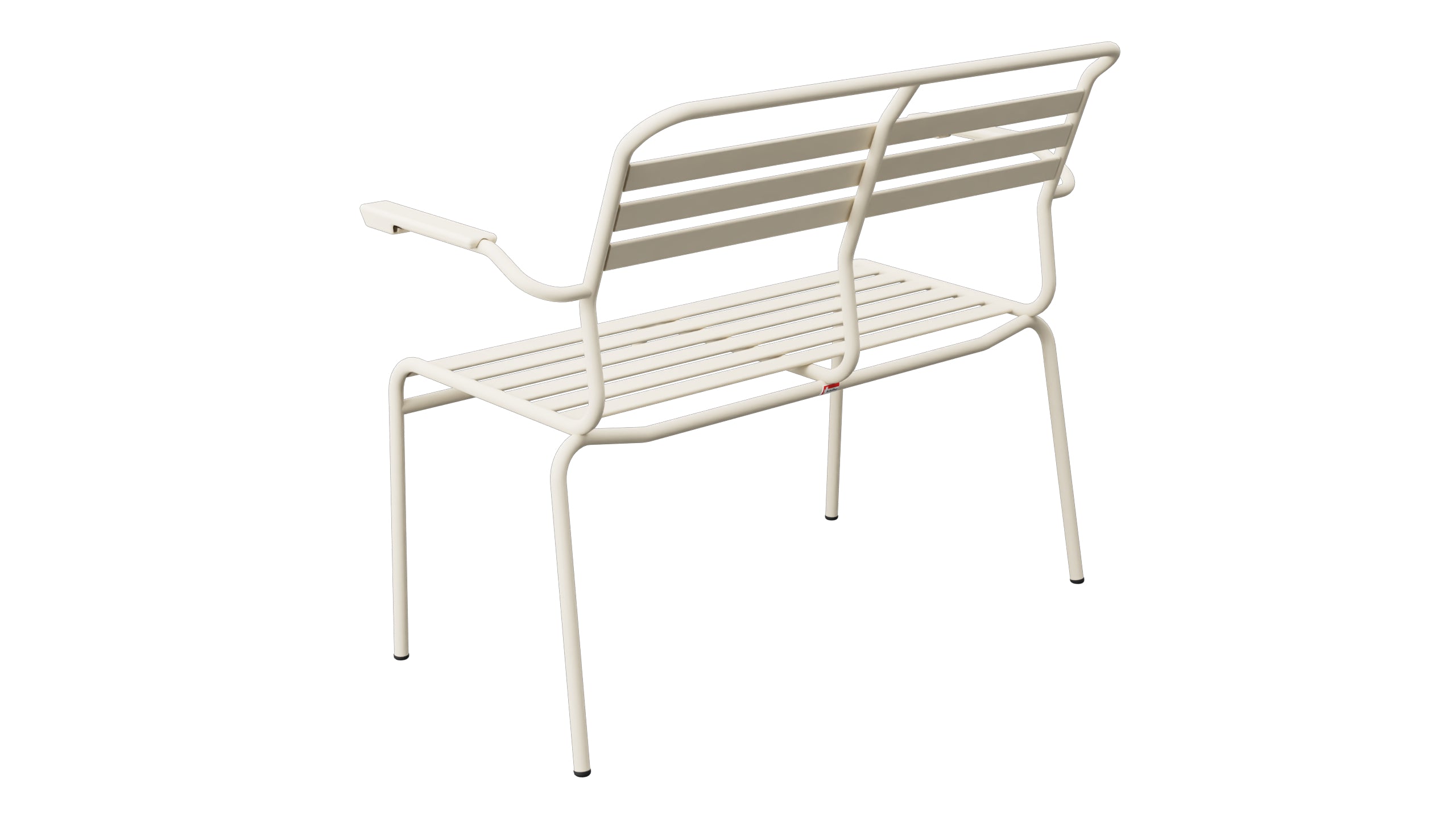 Säntis Lättli-2er Gartenbank mit Armlehne in Pastellsand präsentiert im Onlineshop von KAQTU Design AG. Gartenbank ist von Schaffner
