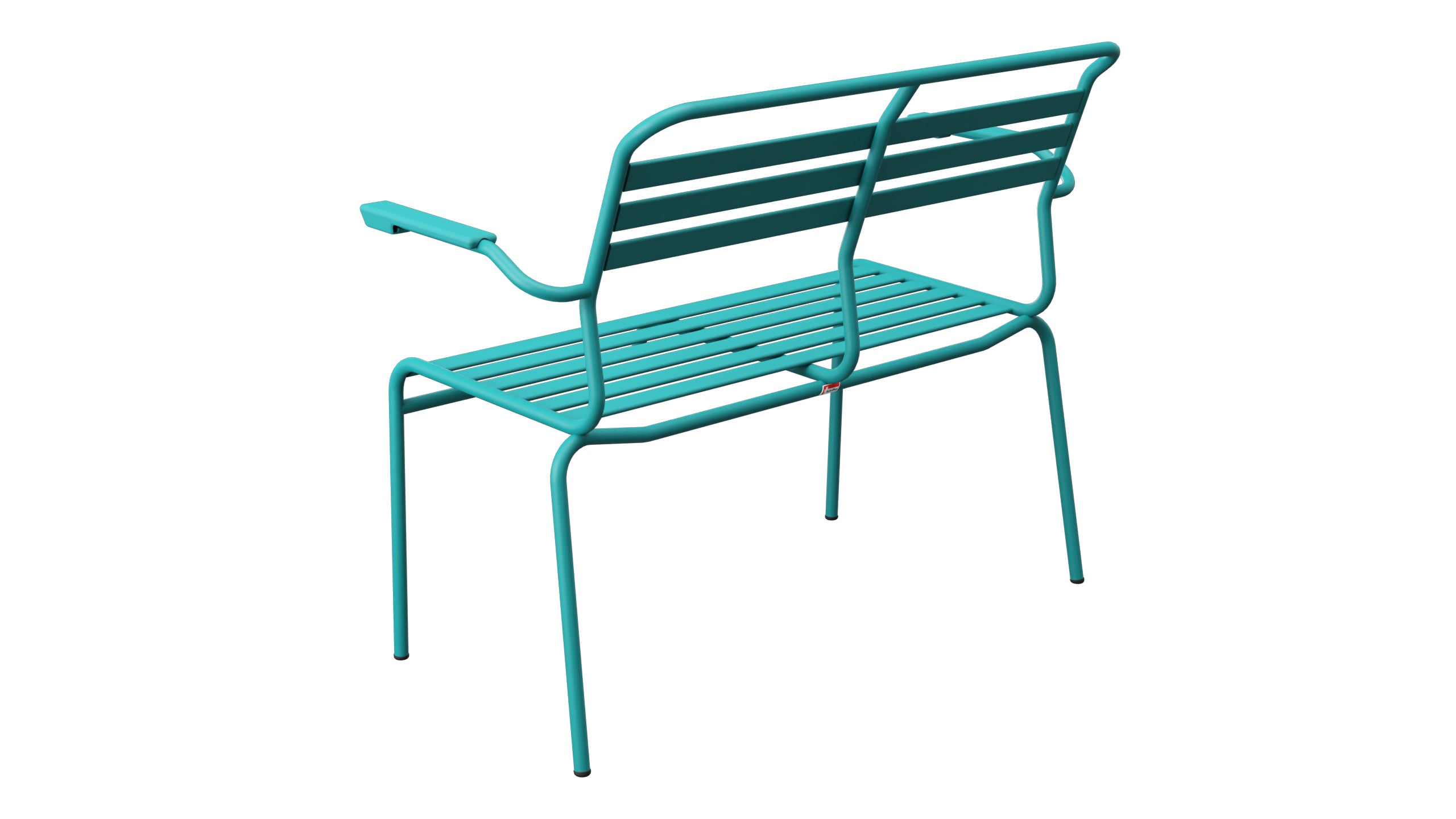 Säntis Lättli-2er Gartenbank mit Armlehne in Kaliblau präsentiert im Onlineshop von KAQTU Design AG. Gartenbank ist von Schaffner