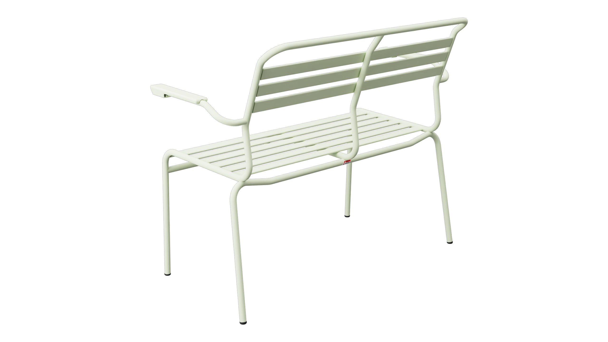 Säntis Lättli-2er Gartenbank mit Armlehne in Pastellgrün präsentiert im Onlineshop von KAQTU Design AG. Gartenbank ist von Schaffner