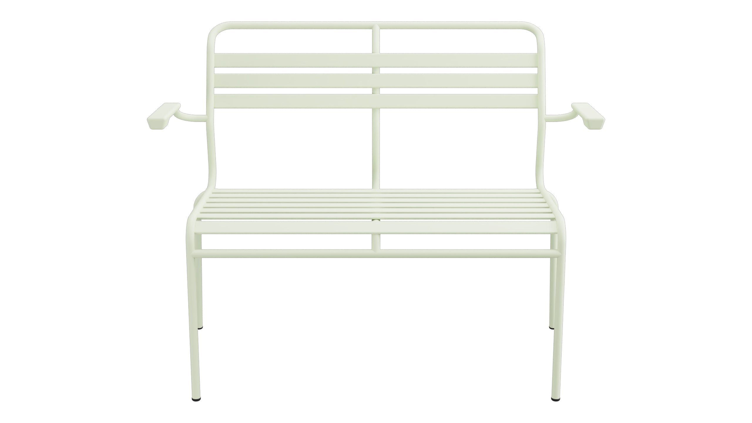 Säntis Lättli-2er Gartenbank mit Armlehne in Pastellgrün präsentiert im Onlineshop von KAQTU Design AG. Gartenbank ist von Schaffner
