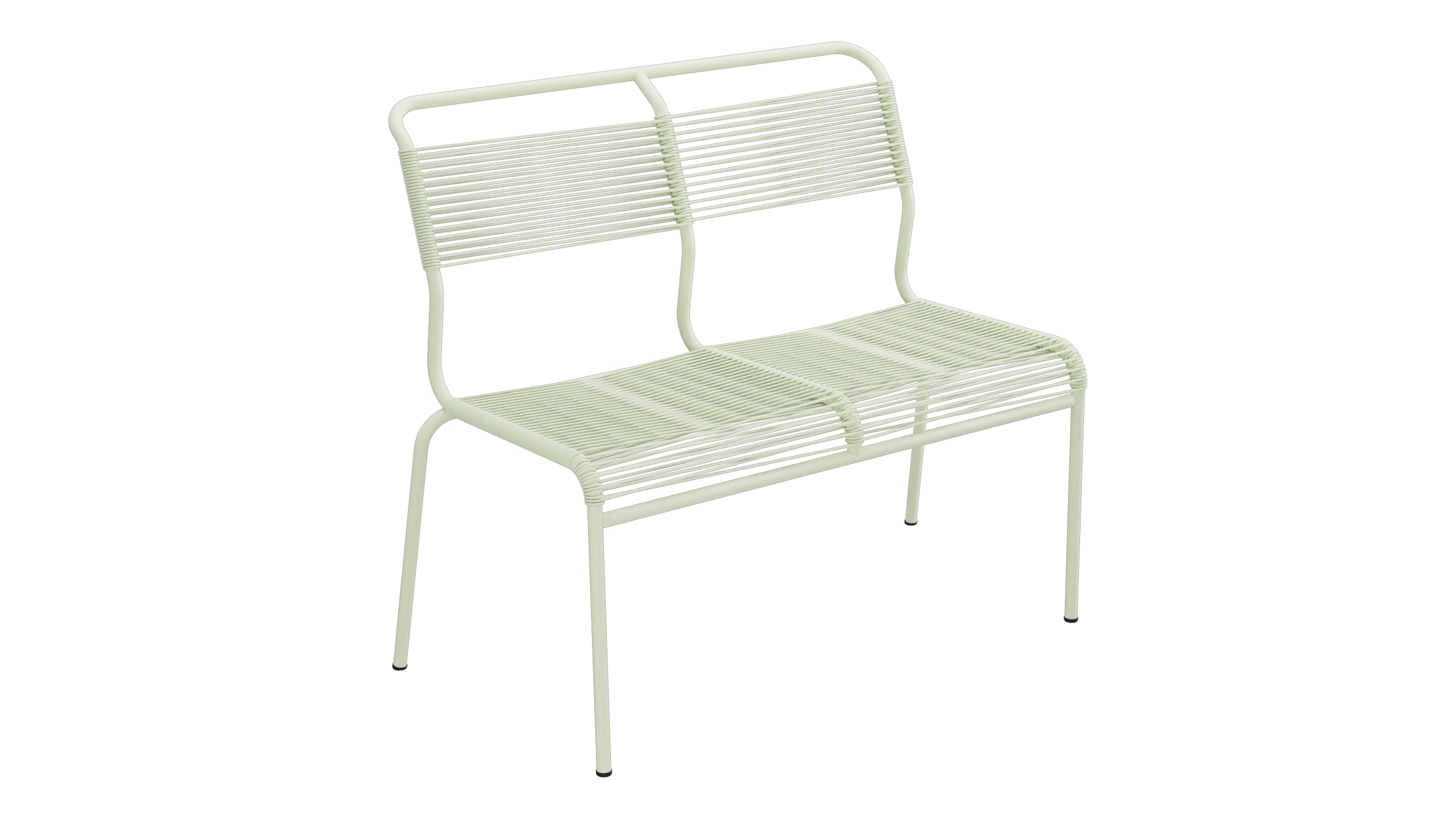 Säntis Spaghetti-2er Gartenbank ohne Armlehne in Pastellgrün präsentiert im Onlineshop von KAQTU Design AG. Gartenbank ist von Schaffner