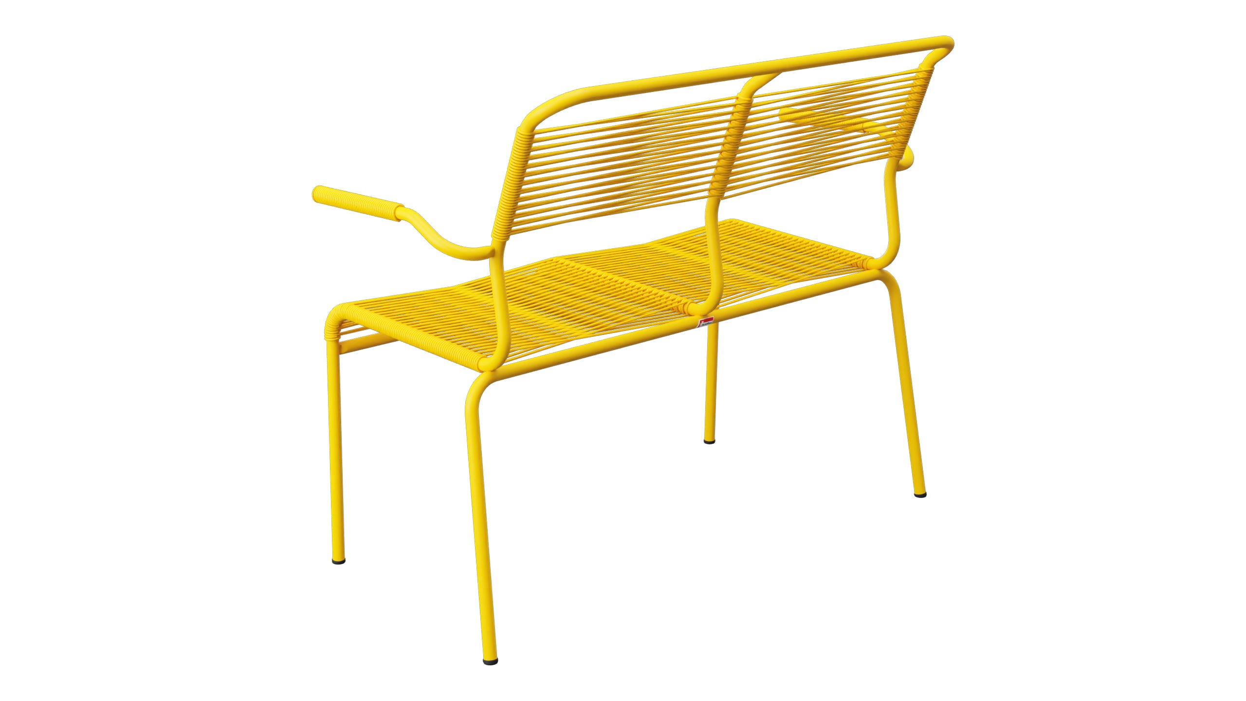Säntis Spaghetti-2er Gartenbank mit Armlehne in Gelb präsentiert im Onlineshop von KAQTU Design AG. Gartenbank ist von Schaffner