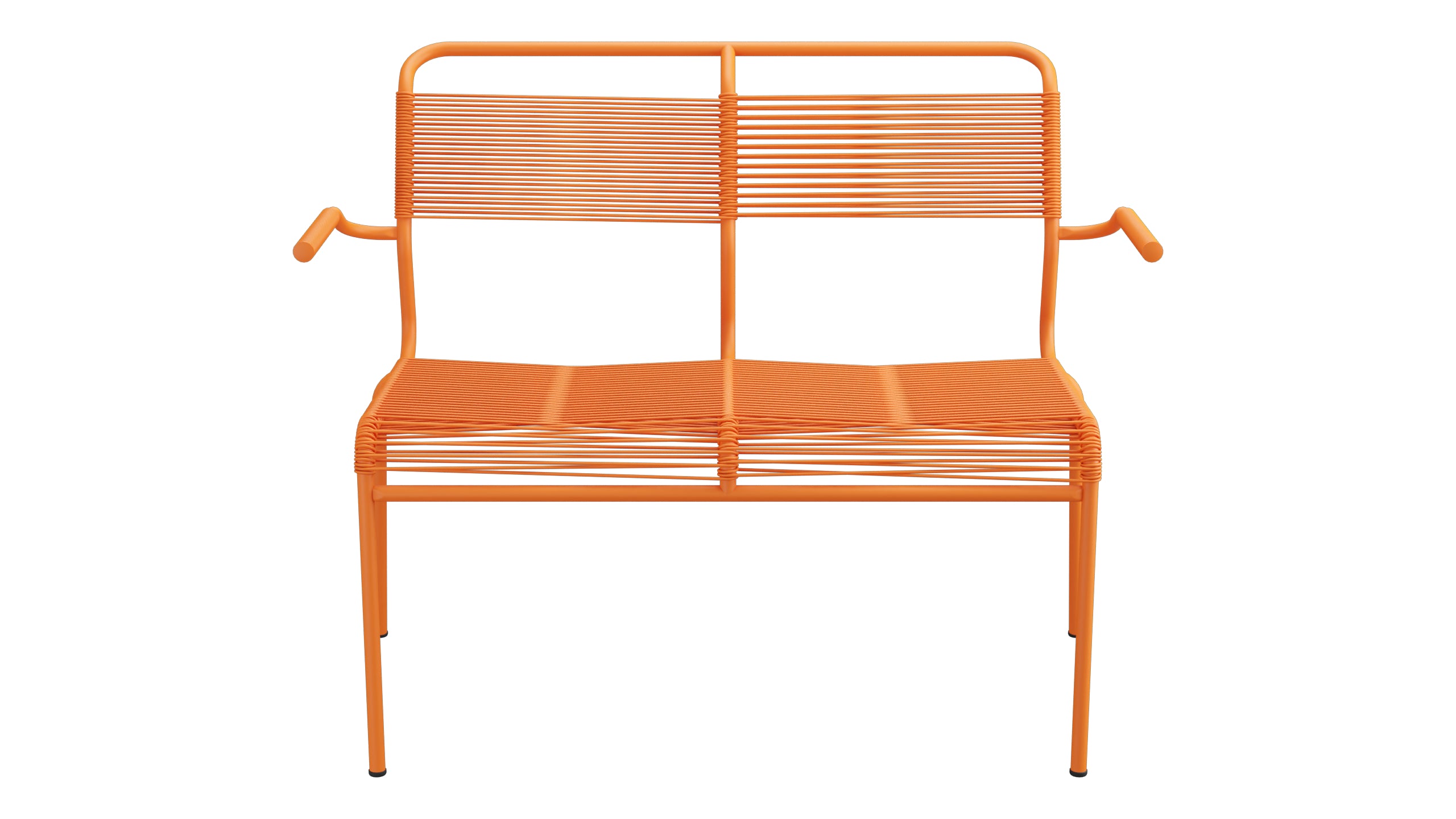 Säntis Spaghetti-2er Gartenbank mit Armlehne in Orange präsentiert im Onlineshop von KAQTU Design AG. Gartenbank ist von Schaffner