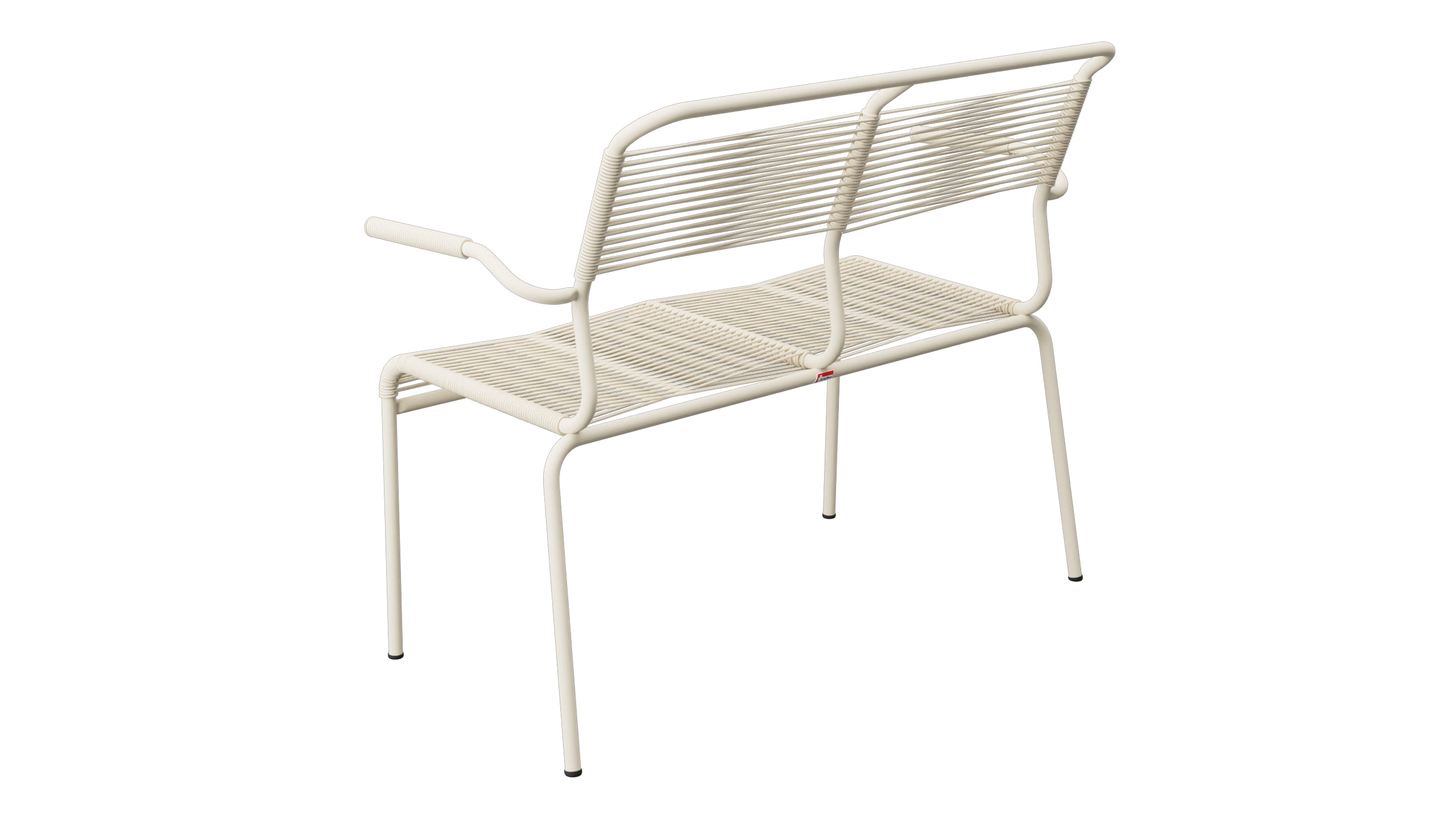 Säntis Spaghetti-2er Gartenbank mit Armlehne in Pastellsand präsentiert im Onlineshop von KAQTU Design AG. Gartenbank ist von Schaffner