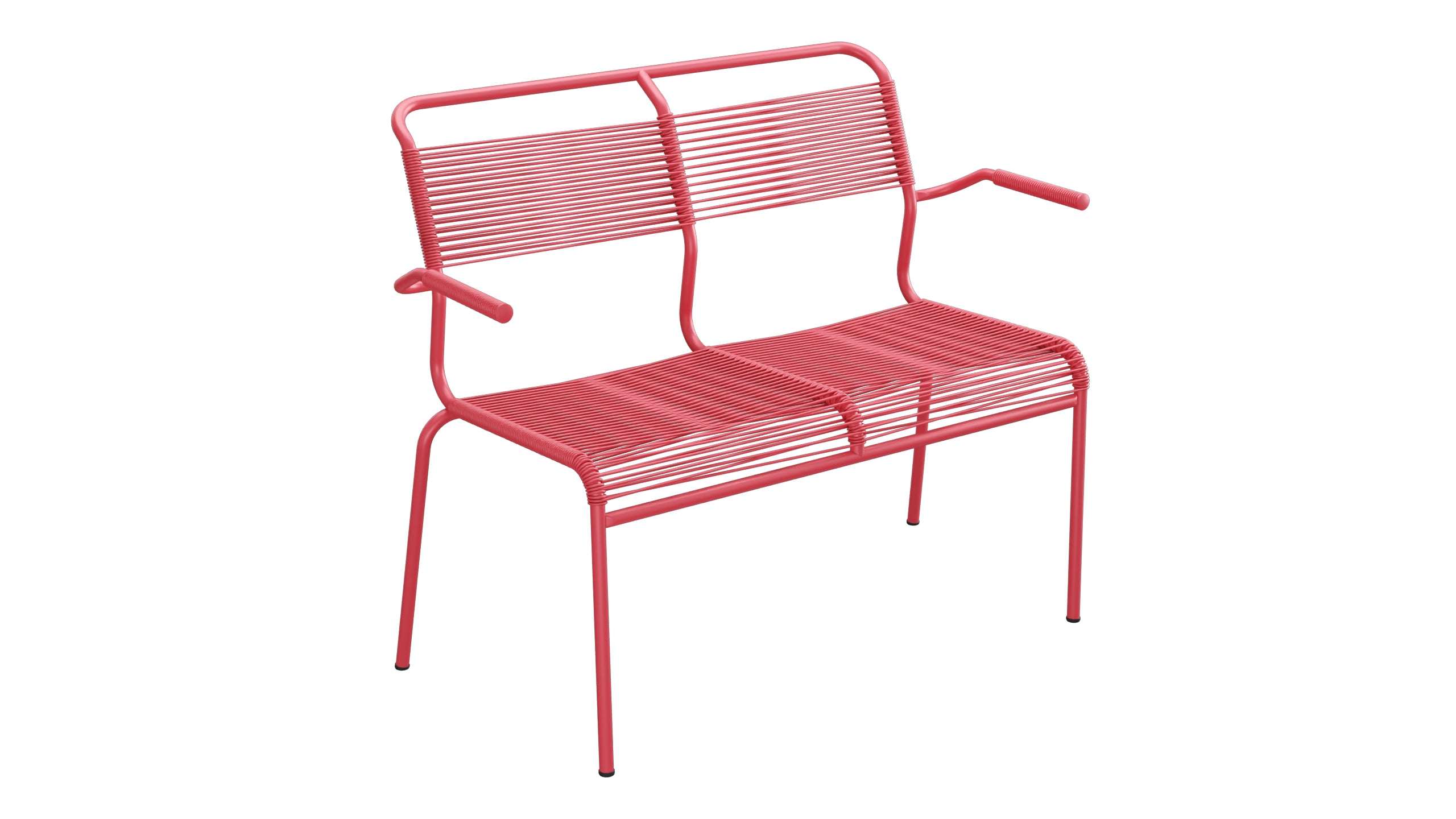 Säntis Spaghetti-2er Gartenbank mit Armlehne in Ahornrot präsentiert im Onlineshop von KAQTU Design AG. Gartenbank ist von Schaffner