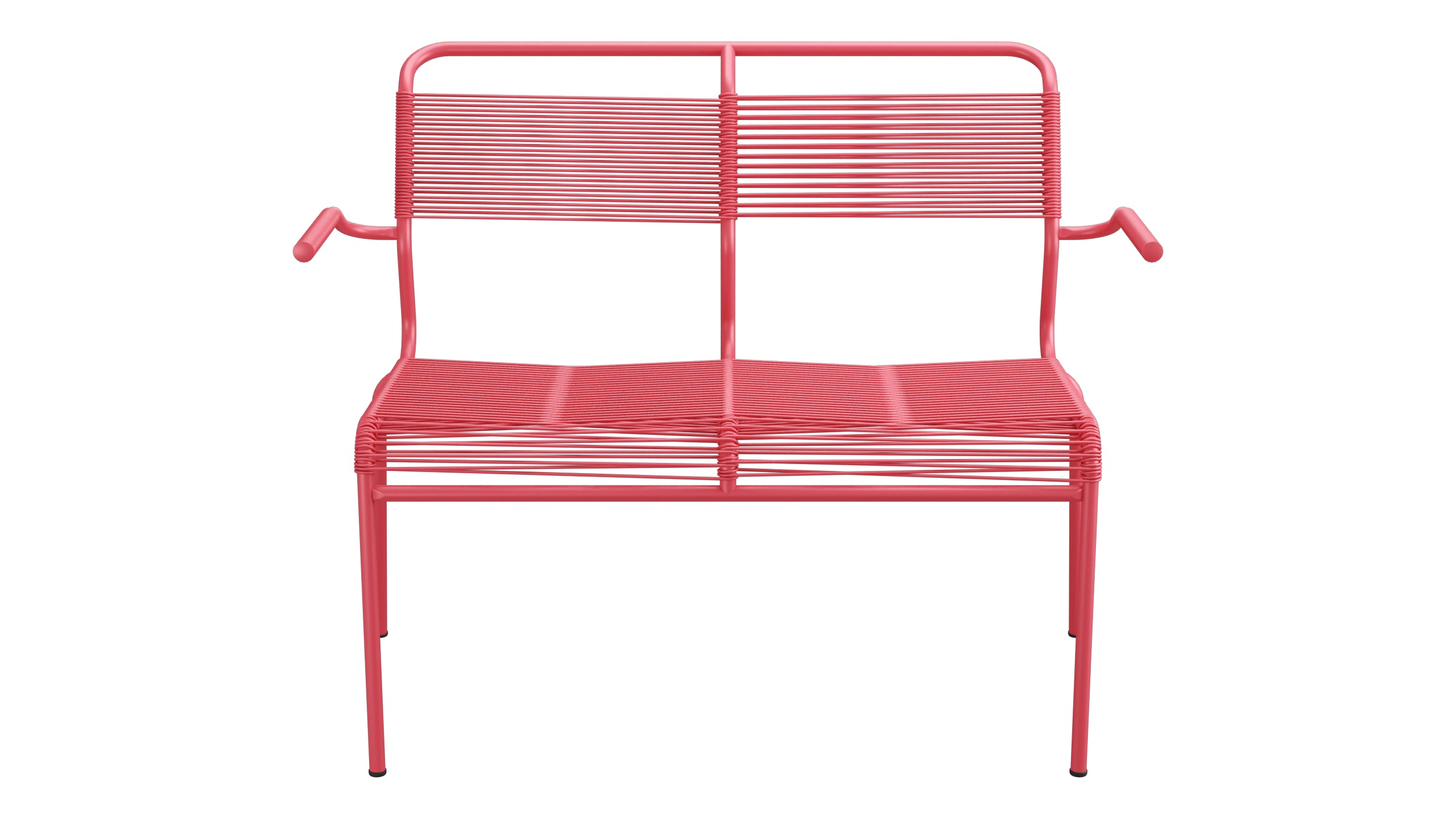 Säntis Spaghetti-2er Gartenbank mit Armlehne in Ahornrot präsentiert im Onlineshop von KAQTU Design AG. Gartenbank ist von Schaffner