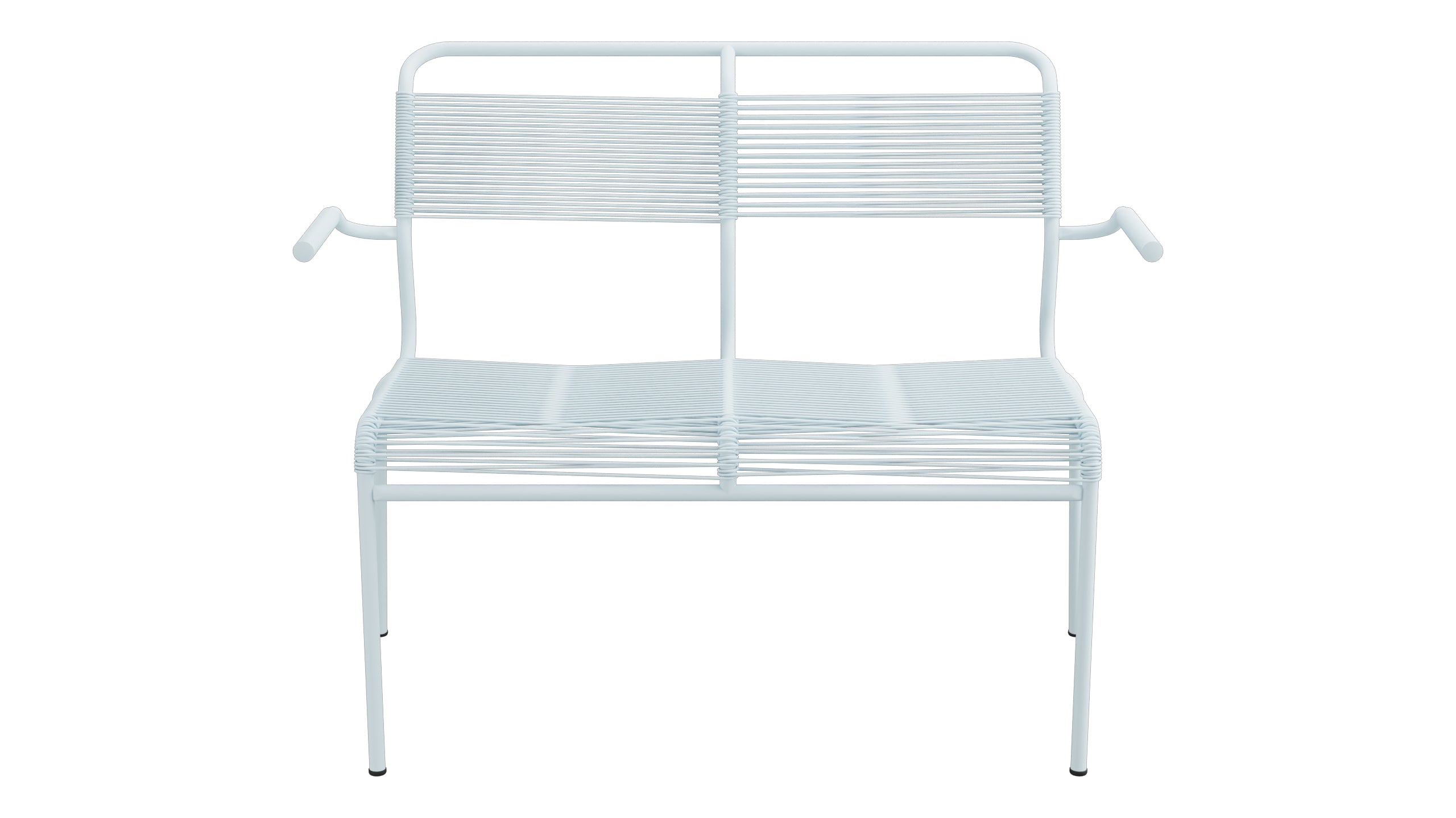 Säntis Spaghetti-2er Gartenbank mit Armlehne in Pastellblau präsentiert im Onlineshop von KAQTU Design AG. Gartenbank ist von Schaffner