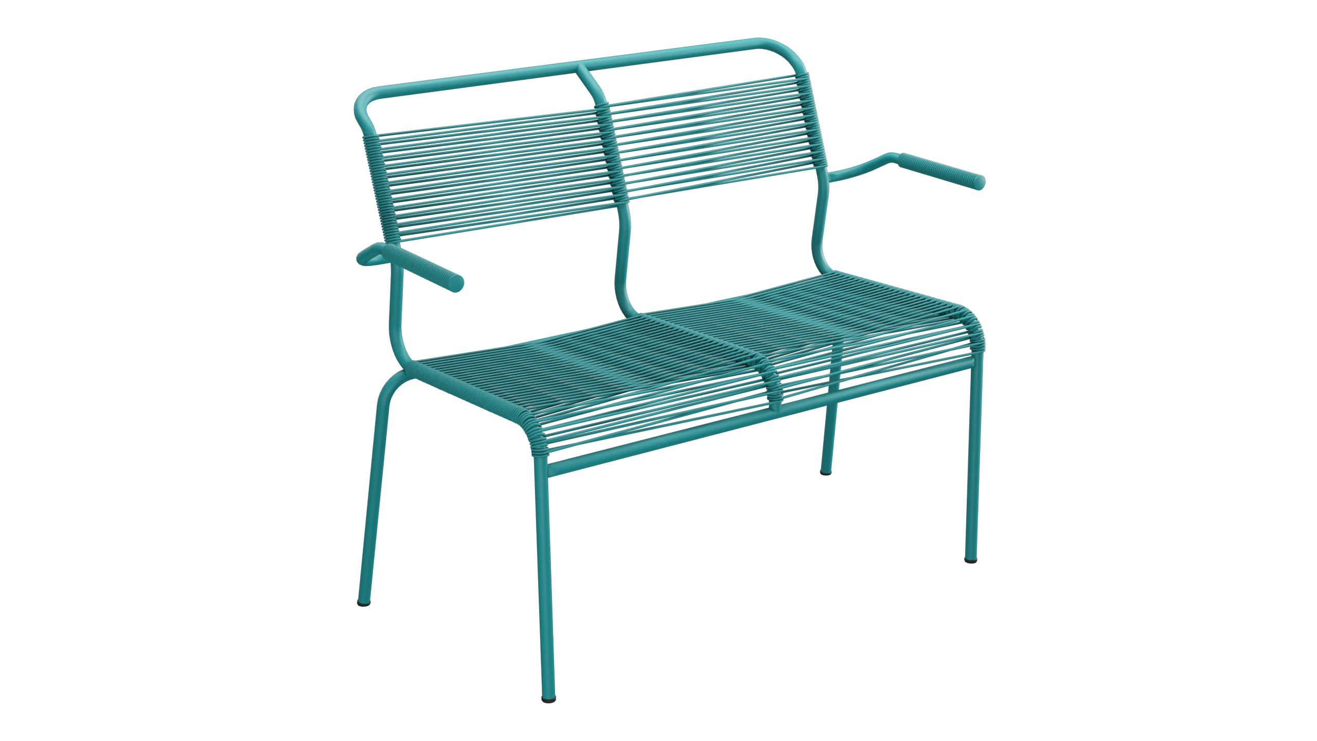 Säntis Spaghetti-2er Gartenbank mit Armlehne in Kaliblau präsentiert im Onlineshop von KAQTU Design AG. Gartenbank ist von Schaffner