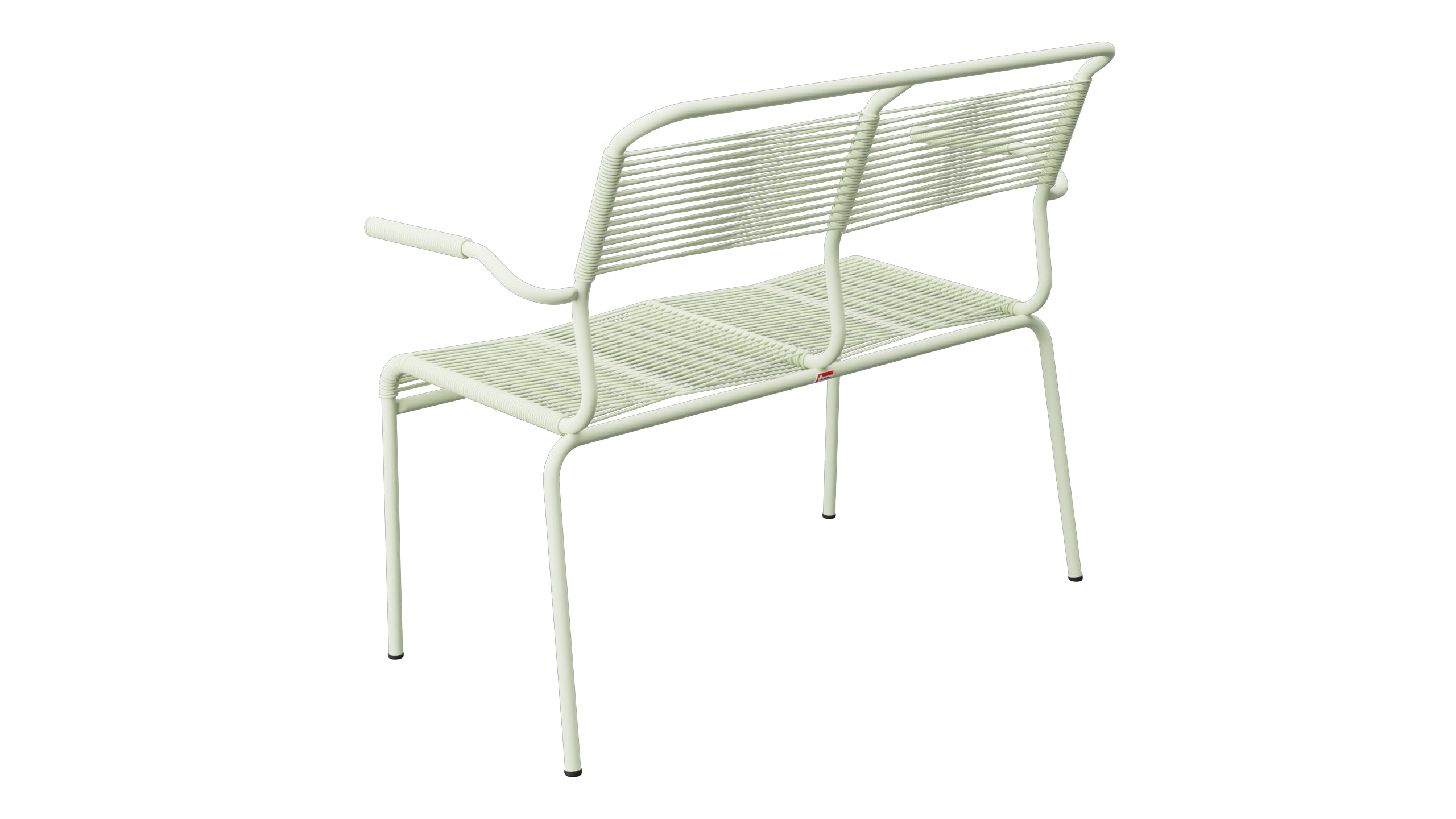 Säntis Spaghetti-2er Gartenbank mit Armlehne in Pastellgrün präsentiert im Onlineshop von KAQTU Design AG. Gartenbank ist von Schaffner