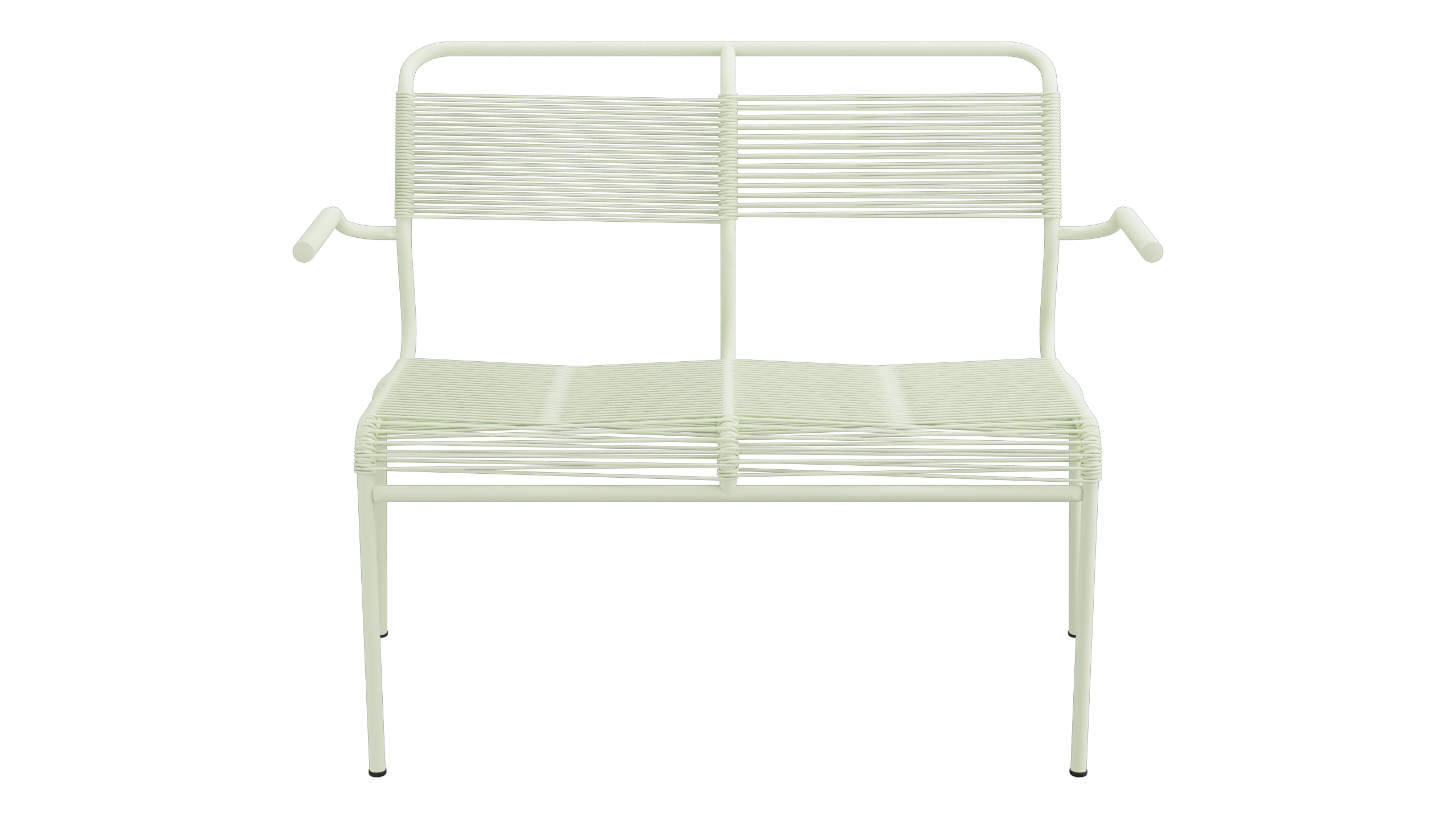 Säntis Spaghetti-2er Gartenbank mit Armlehne in Pastellgrün präsentiert im Onlineshop von KAQTU Design AG. Gartenbank ist von Schaffner
