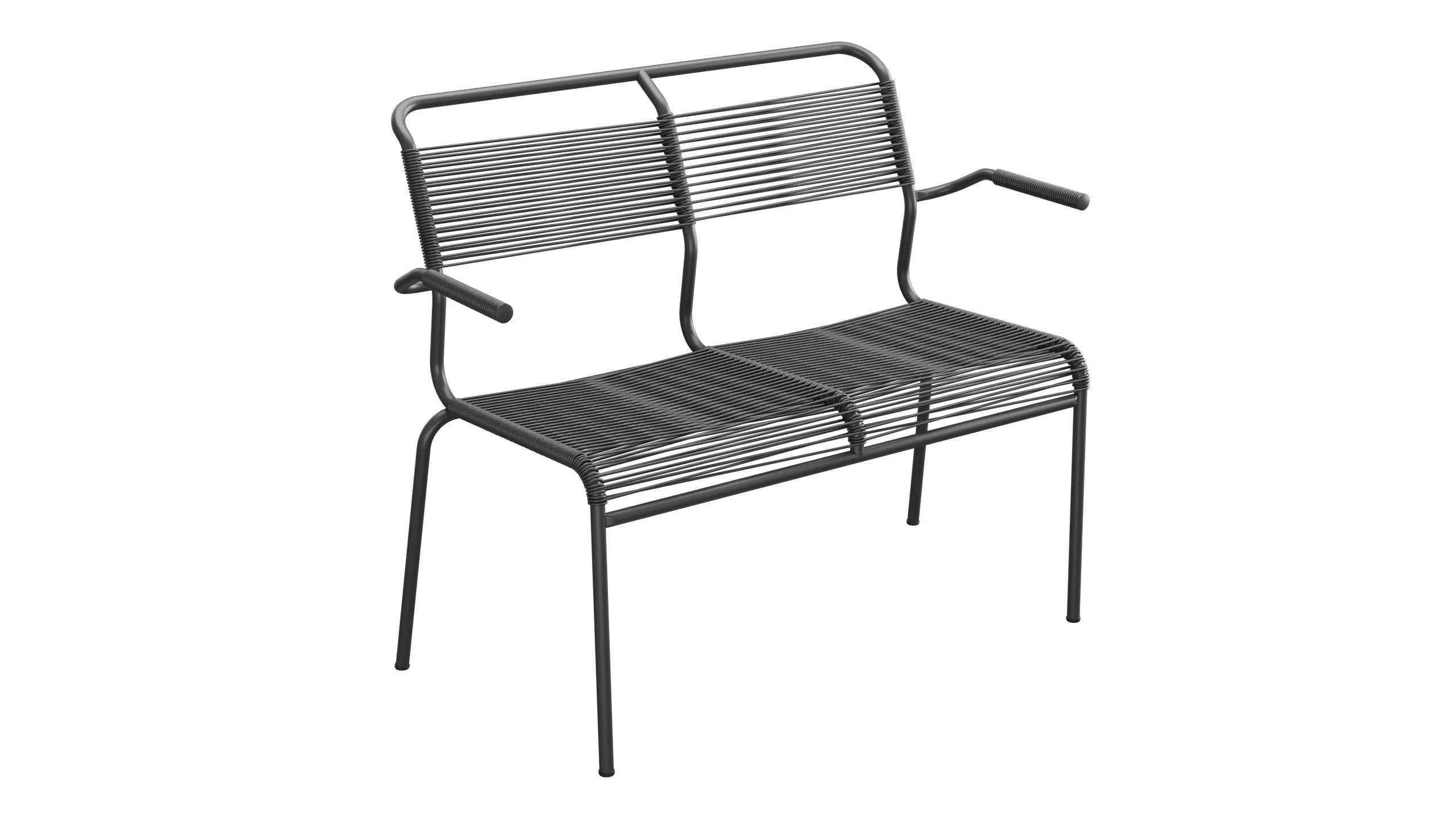 Säntis Spaghetti-2er Gartenbank mit Armlehne in Anthrazit präsentiert im Onlineshop von KAQTU Design AG. Gartenbank ist von Schaffner