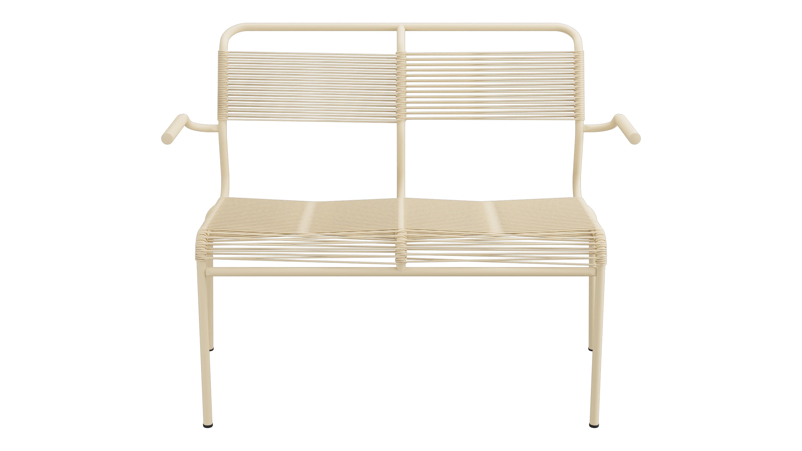 Säntis Spaghetti-2er Gartenbank mit Armlehne in Pastellbraun präsentiert im Onlineshop von KAQTU Design AG. Gartenbank ist von Schaffner