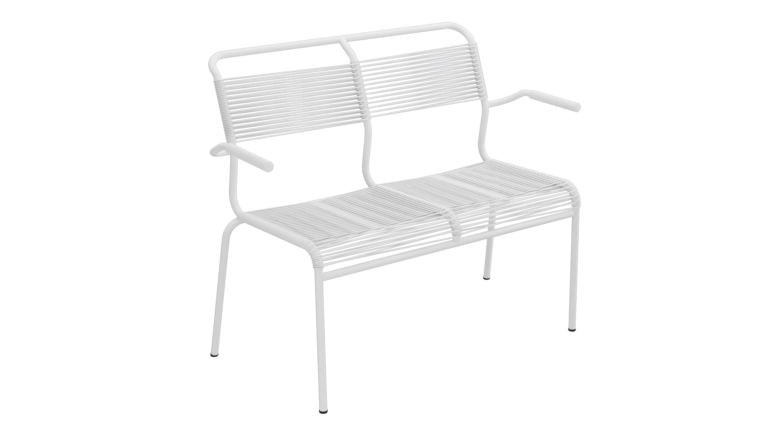 Säntis Spaghetti-2er Gartenbank mit Armlehne in Weiss präsentiert im Onlineshop von KAQTU Design AG. Gartenbank ist von Schaffner