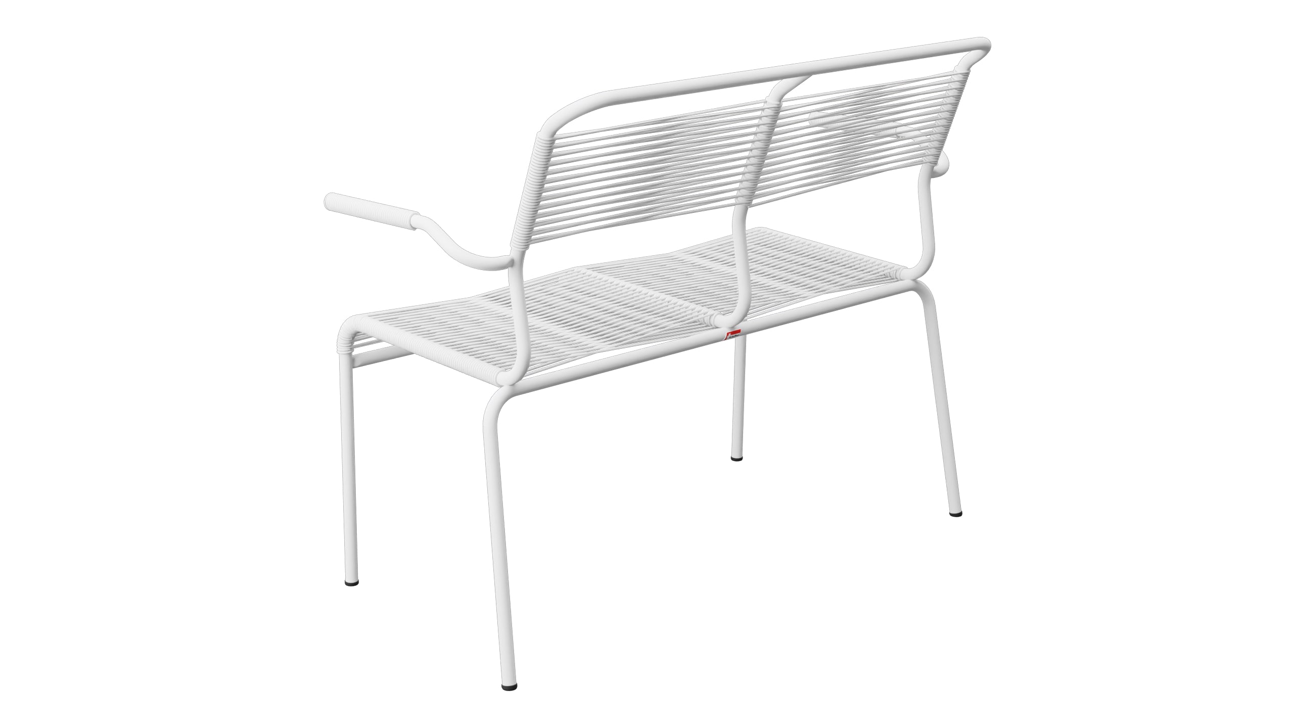 Säntis Spaghetti-2er Gartenbank mit Armlehne in Weiss präsentiert im Onlineshop von KAQTU Design AG. Gartenbank ist von Schaffner