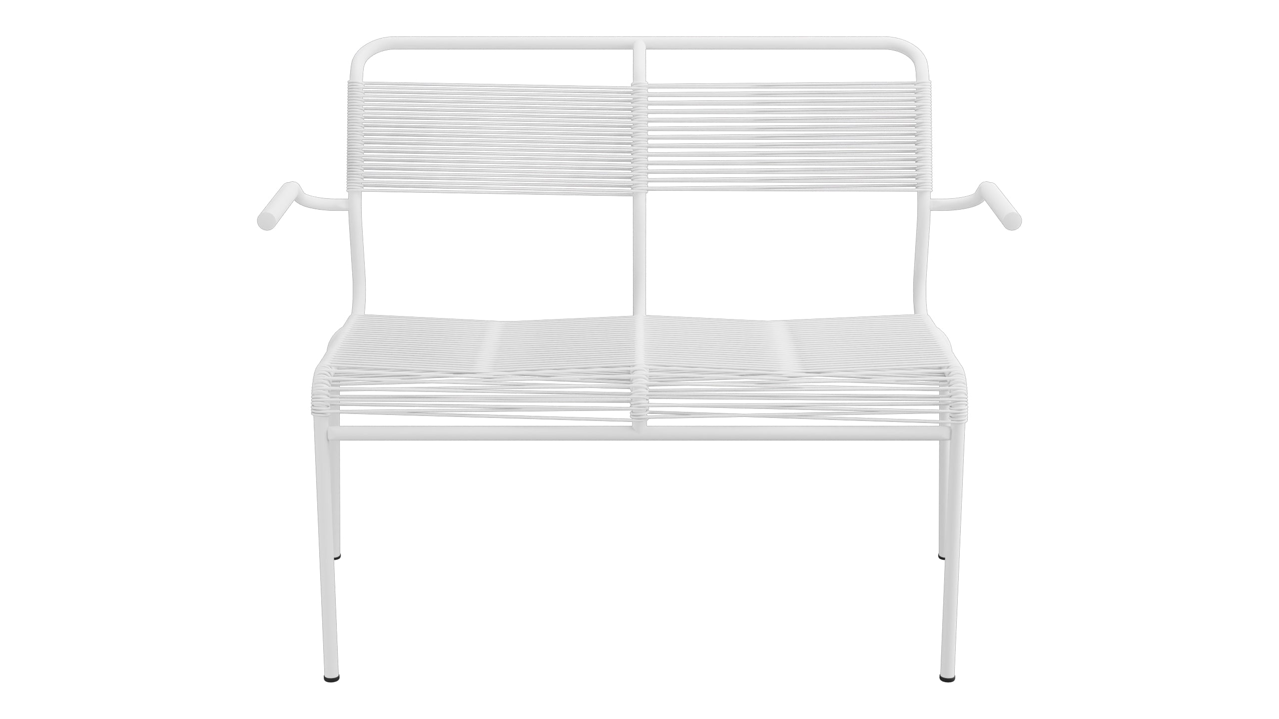 Säntis Spaghetti-2er Gartenbank mit Armlehne in Weiss präsentiert im Onlineshop von KAQTU Design AG. Gartenbank ist von Schaffner