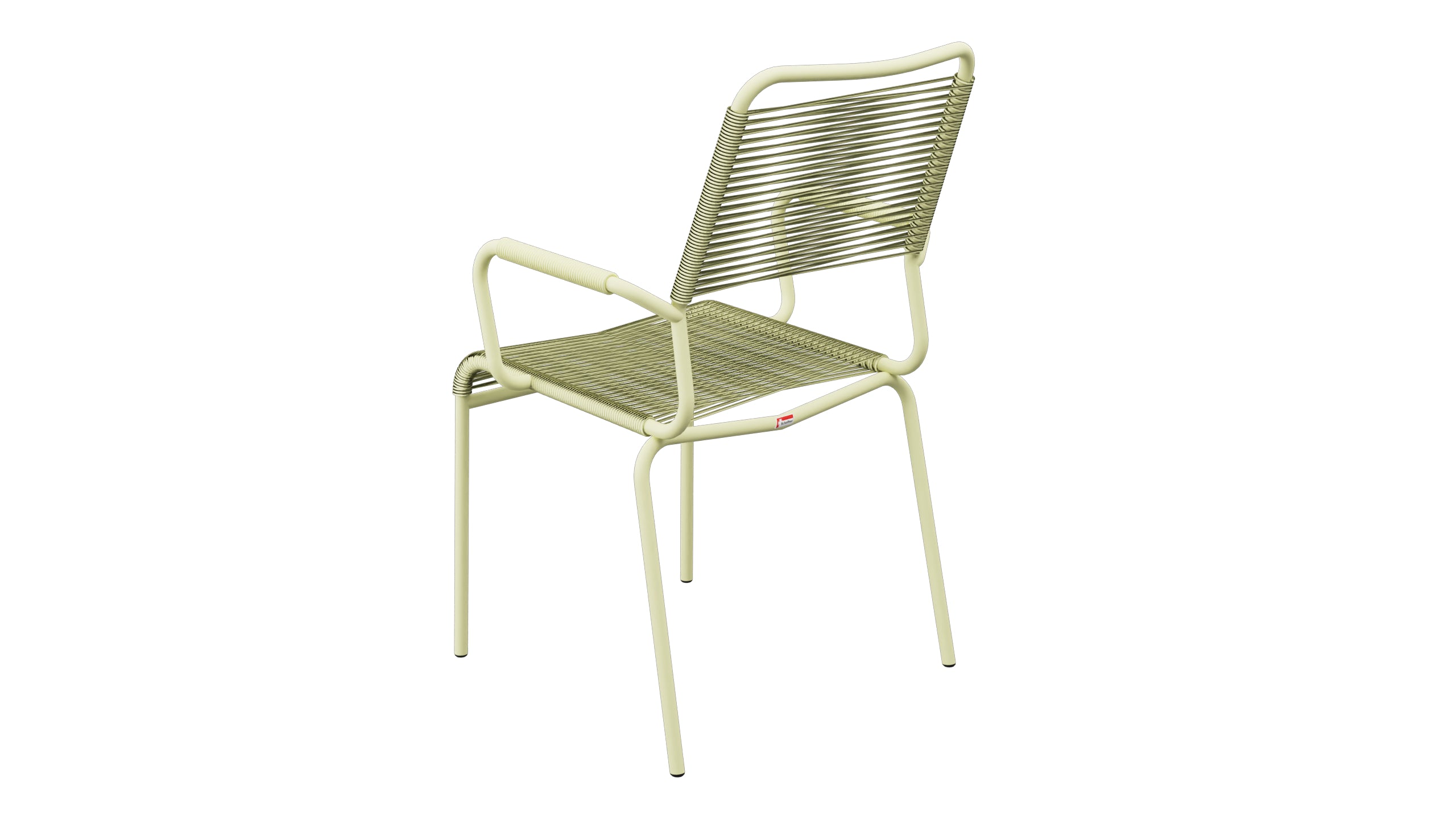 Rigi Spaghetti-Gartenstuhl mit Armlehne Comfort in Buchsbaumgelb präsentiert im Onlineshop von KAQTU Design AG. Gartenstuhl mit Armlehnen ist von Schaffner