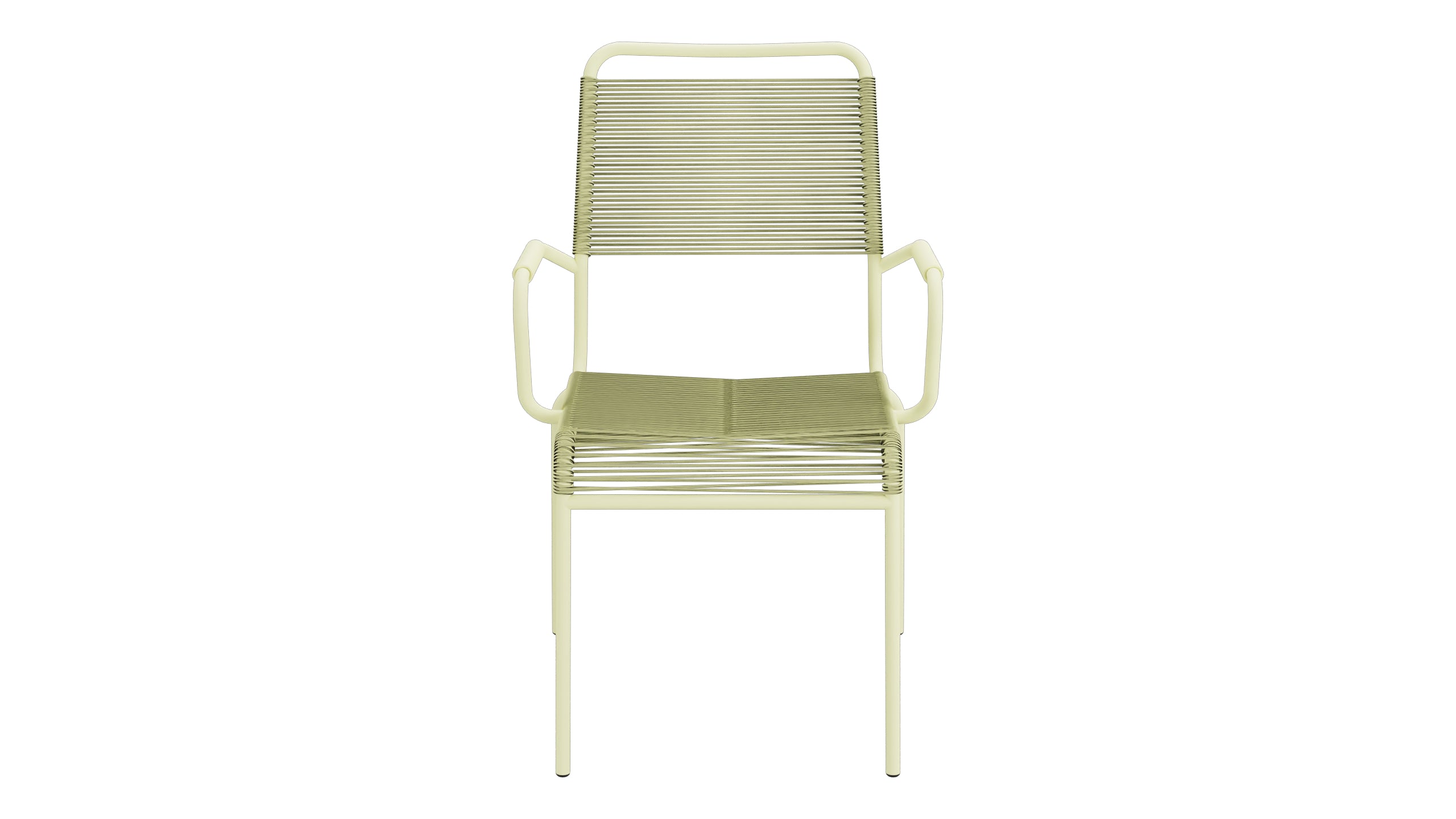 Rigi Spaghetti-Gartenstuhl mit Armlehne Comfort in Buchsbaumgelb präsentiert im Onlineshop von KAQTU Design AG. Gartenstuhl mit Armlehnen ist von Schaffner