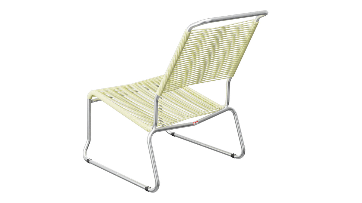 Säntis Spaghetti-Lounger ohne Armlehne Hochlehner Kufen in Buchsbaumgelb präsentiert im Onlineshop von KAQTU Design AG. Outdoor-Sessel ist von Schaffner