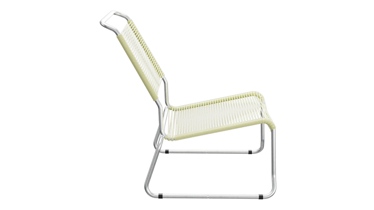 Säntis Spaghetti-Lounger ohne Armlehne Hochlehner Kufen in Buchsbaumgelb präsentiert im Onlineshop von KAQTU Design AG. Outdoor-Sessel ist von Schaffner
