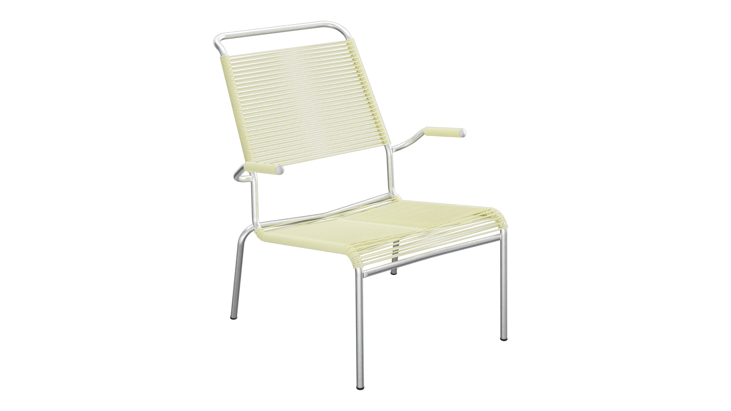 Säntis Lounger Spaghetti mit Armlehne Hochlehner in Buchsbaumgelb präsentiert im Onlineshop von KAQTU Design AG. Outdoor-Sessel mit Armlehnen ist von Schaffner