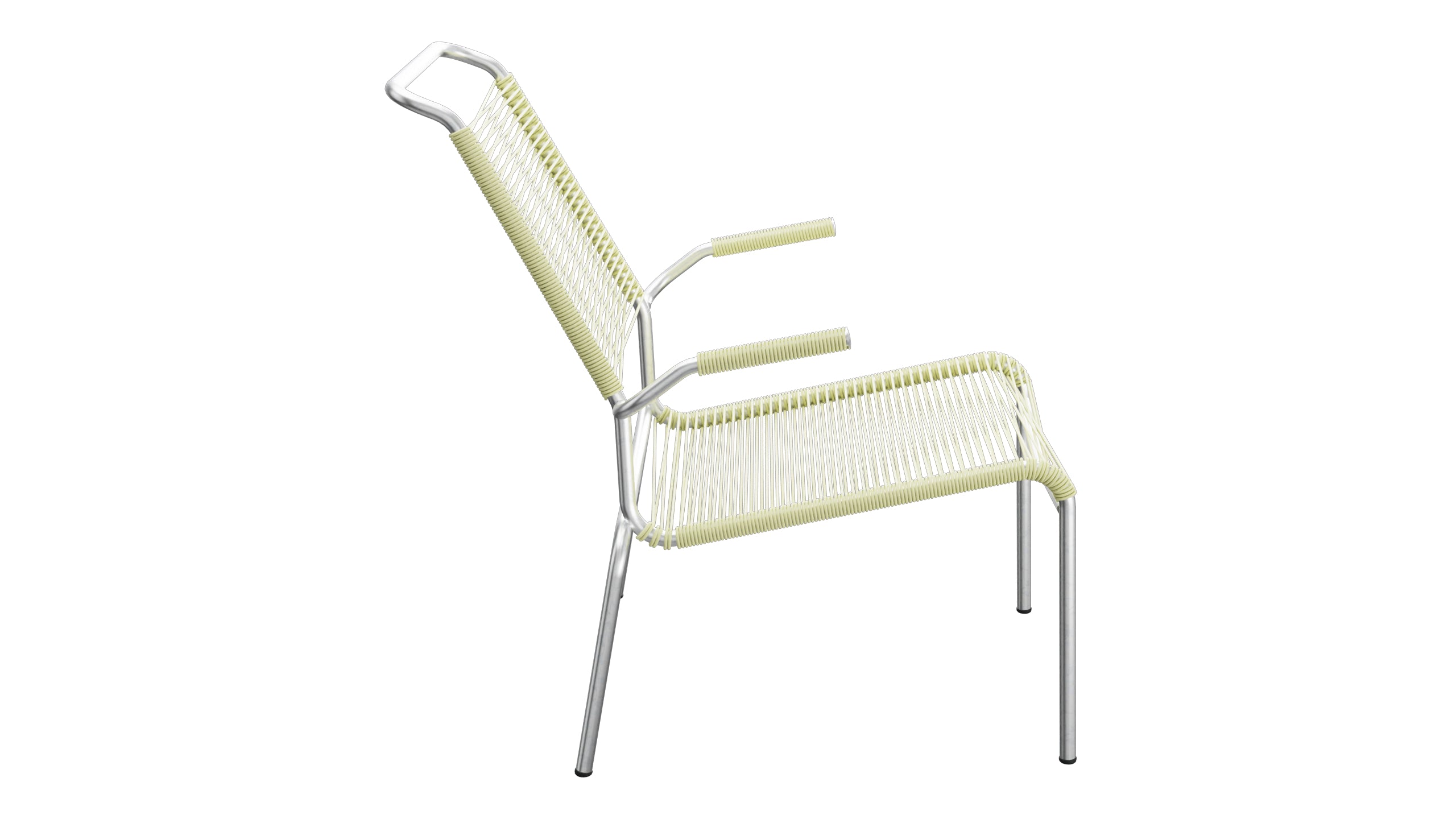 Säntis Lounger Spaghetti mit Armlehne Hochlehner in Buchsbaumgelb präsentiert im Onlineshop von KAQTU Design AG. Outdoor-Sessel mit Armlehnen ist von Schaffner