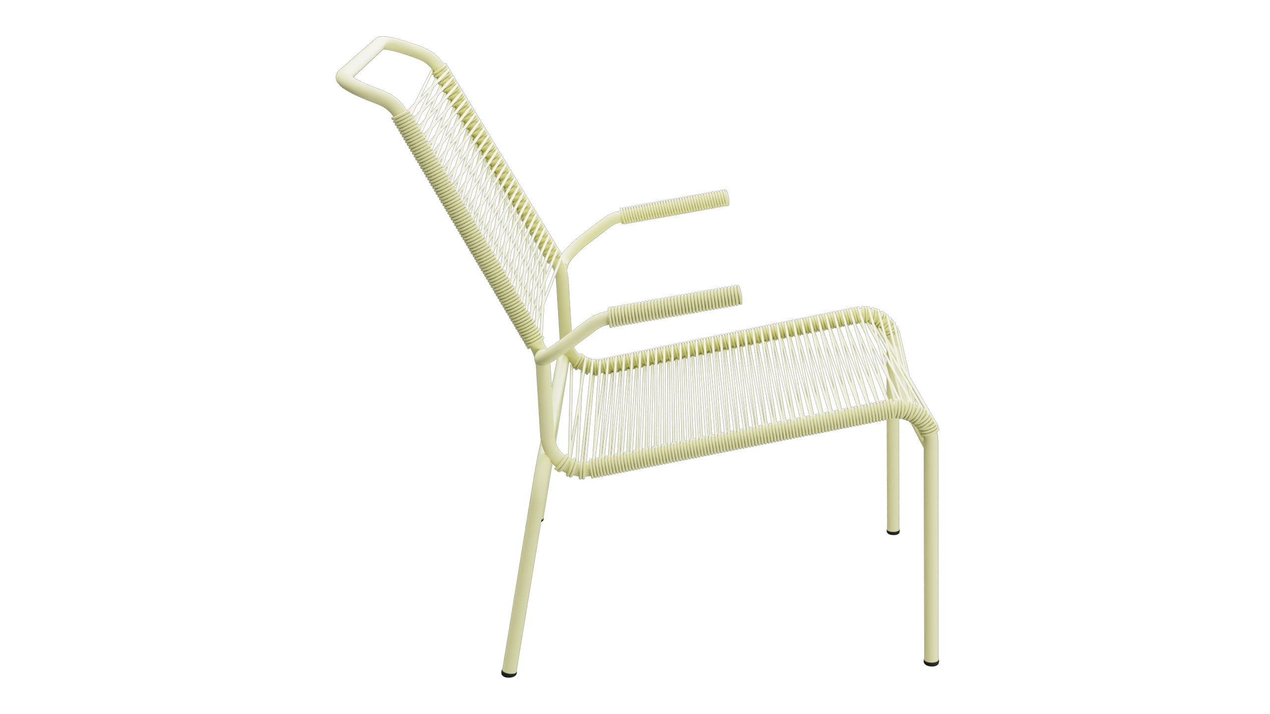 Säntis Lounger Spaghetti mit Armlehne Hochlehner in Buchsbaumgelb präsentiert im Onlineshop von KAQTU Design AG. Outdoor-Sessel mit Armlehnen ist von Schaffner