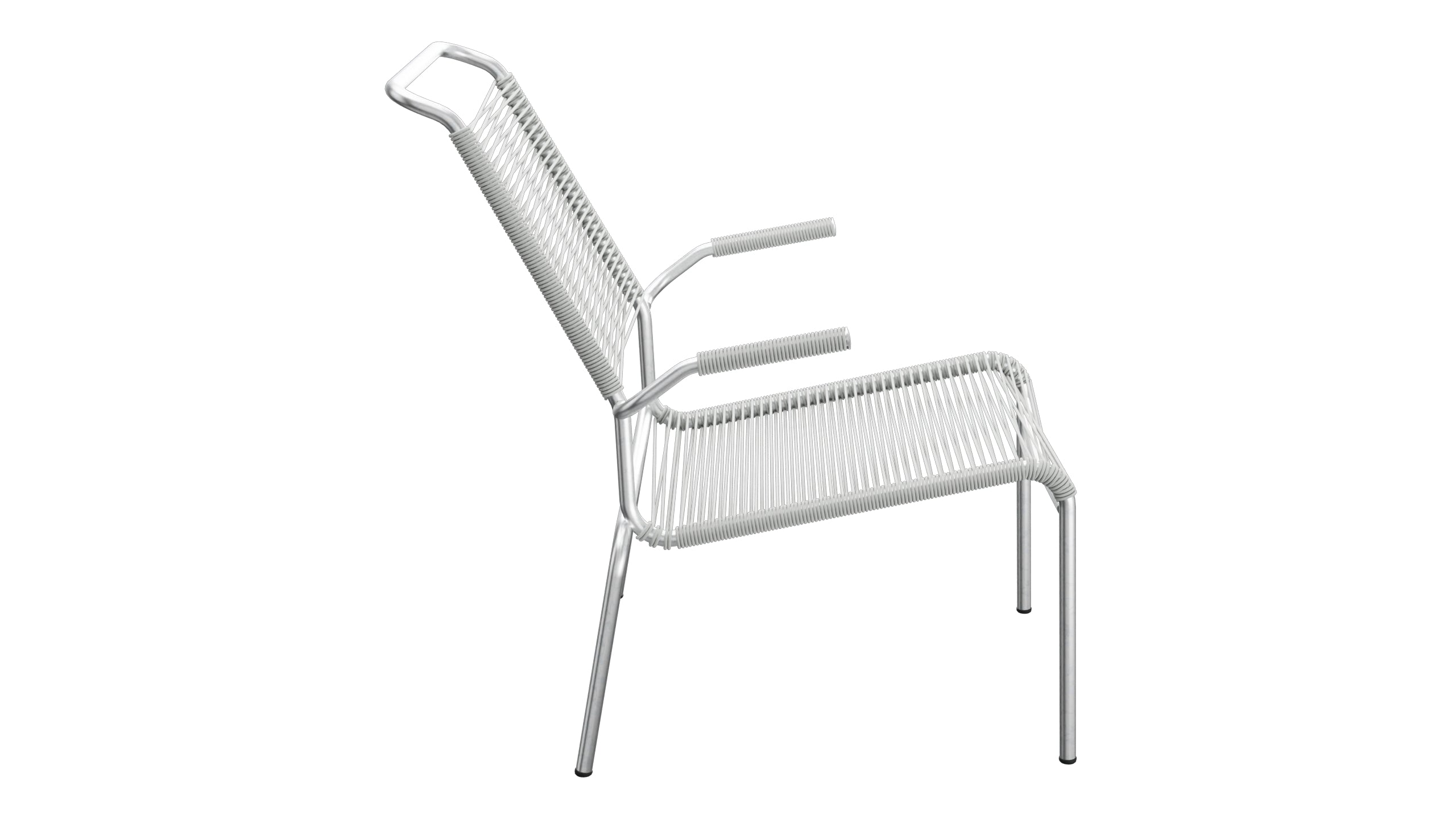 Säntis Lounger Spaghetti mit Armlehne Hochlehner in Alusilber präsentiert im Onlineshop von KAQTU Design AG. Outdoor-Sessel mit Armlehnen ist von Schaffner