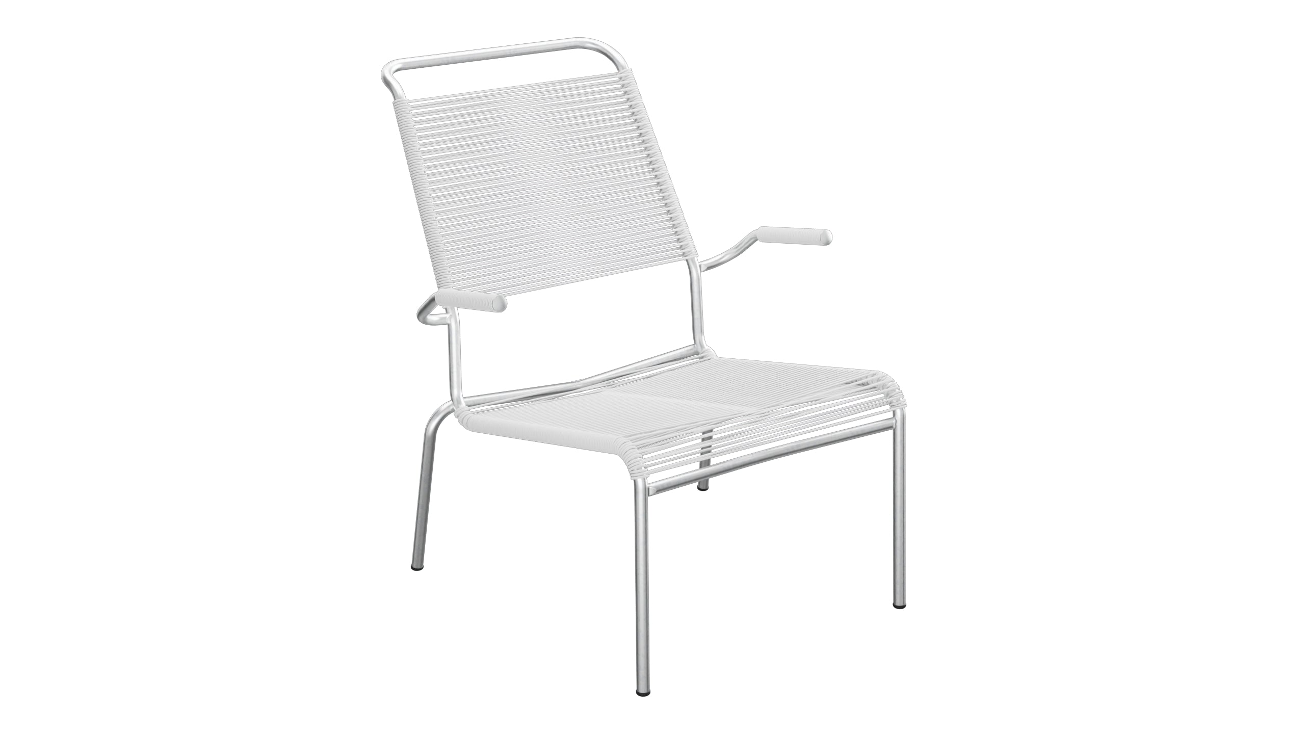 Säntis Lounger Spaghetti mit Armlehne Hochlehner in Weiss präsentiert im Onlineshop von KAQTU Design AG. Outdoor-Sessel mit Armlehnen ist von Schaffner
