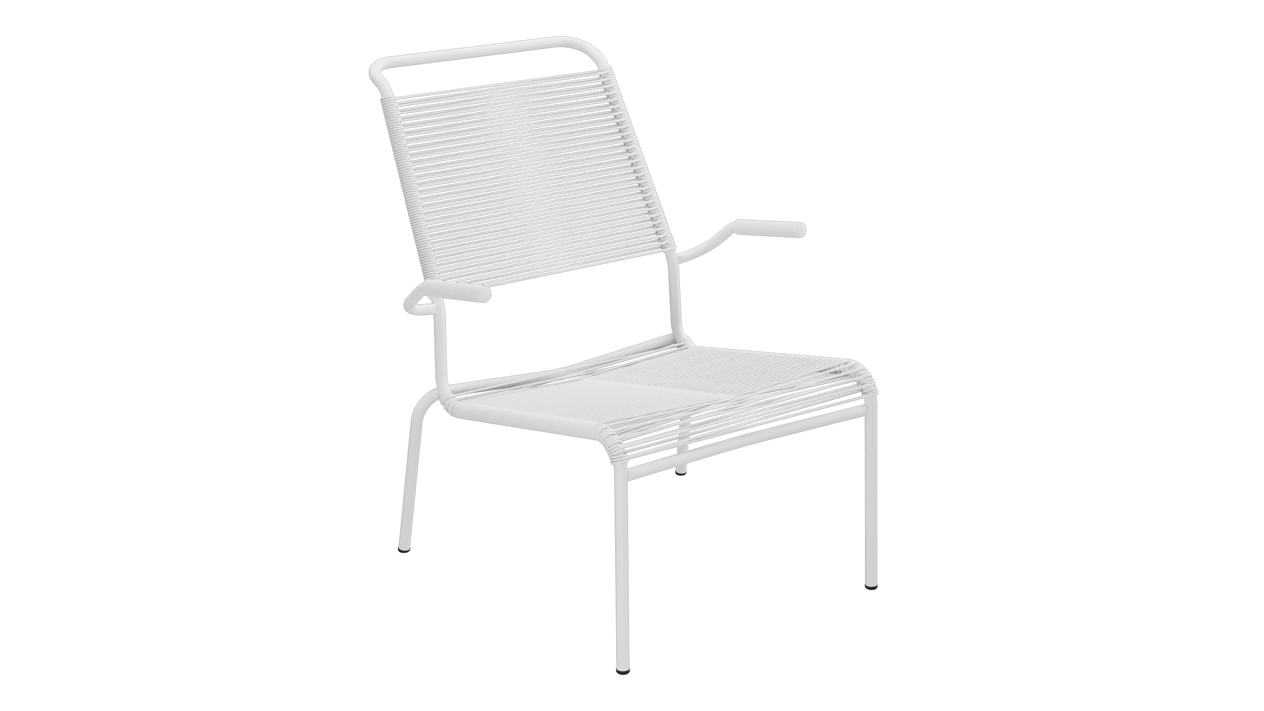 Säntis Lounger Spaghetti mit Armlehne Hochlehner in Weiss präsentiert im Onlineshop von KAQTU Design AG. Outdoor-Sessel mit Armlehnen ist von Schaffner