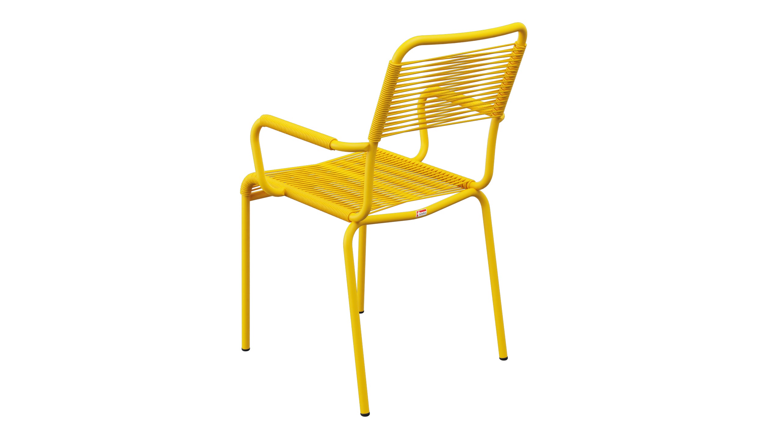 Rigi Spaghetti-Gartenstuhl mit Armlehne in Gelb präsentiert im Onlineshop von KAQTU Design AG. Gartenstuhl mit Armlehnen ist von Schaffner
